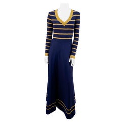 1970s Joseph Magnin Navy and Metallic Knit Dress