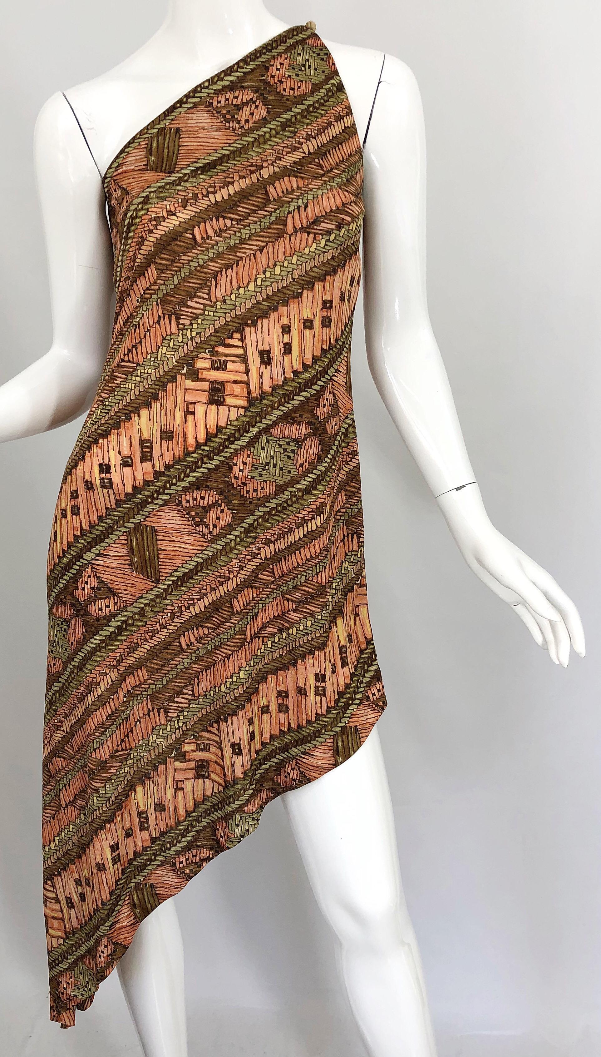 1970s Joy Stevens Batik Print Jersey Tunic Dress and Wide Leg Pants 70s Jumpsuit 8