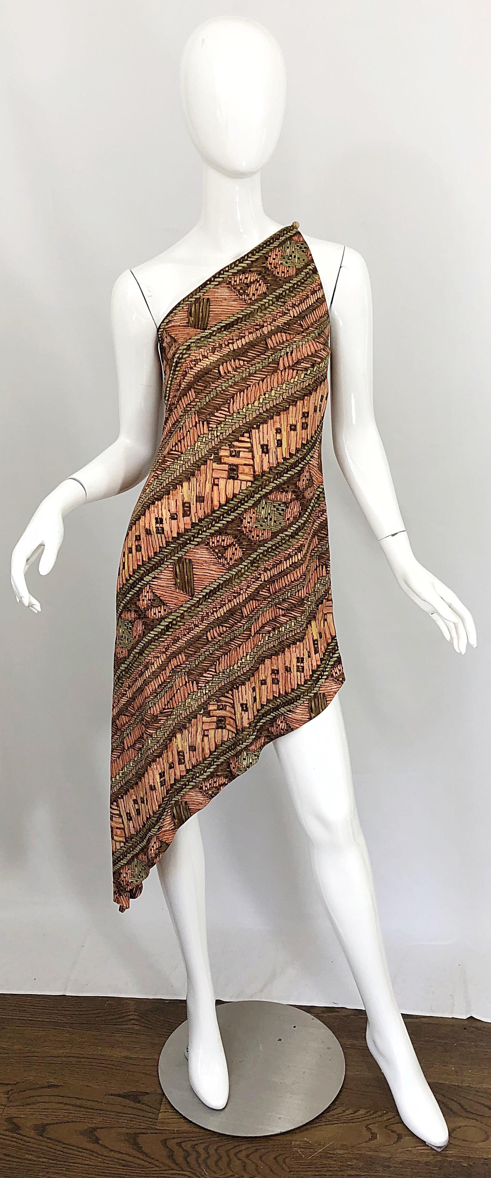 Women's 1970s Joy Stevens Batik Print Jersey Tunic Dress and Wide Leg Pants 70s Jumpsuit