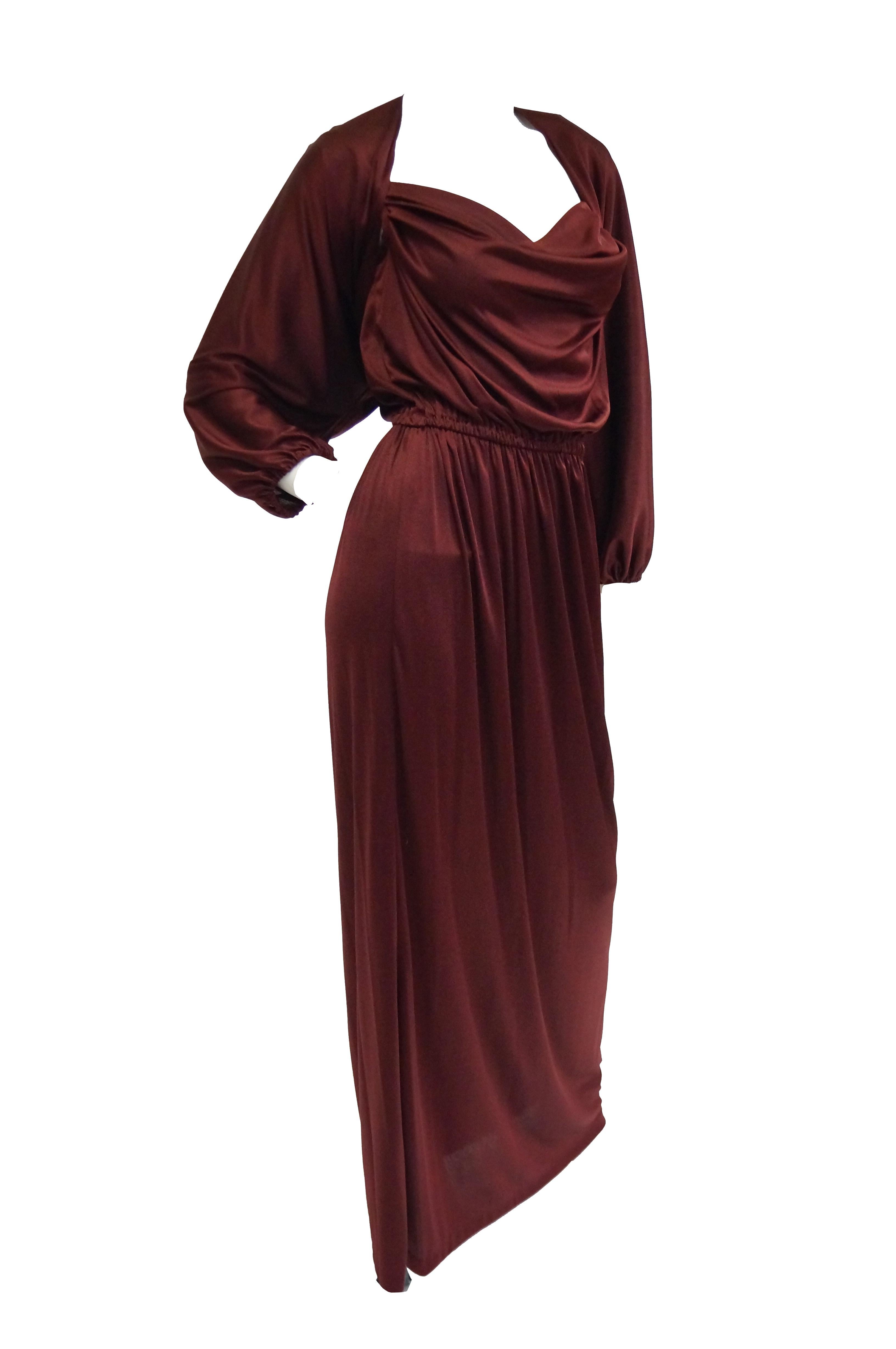 1970s Joy Stevens Tyrian Purple Draped Knit Evening Dress with Jacket For Sale 2