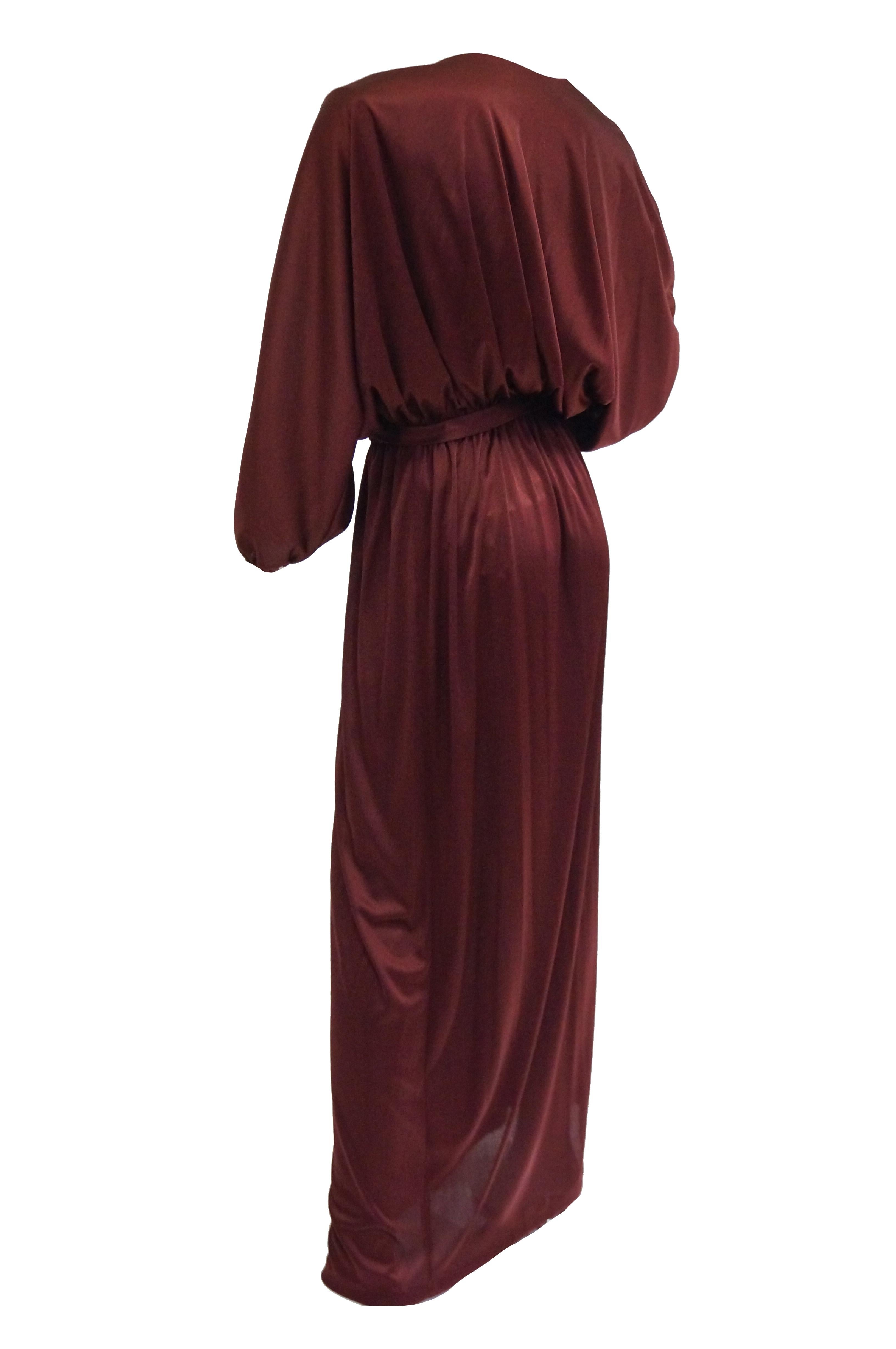 1970s Joy Stevens Tyrian Purple Draped Knit Evening Dress with Jacket In Excellent Condition For Sale In Houston, TX