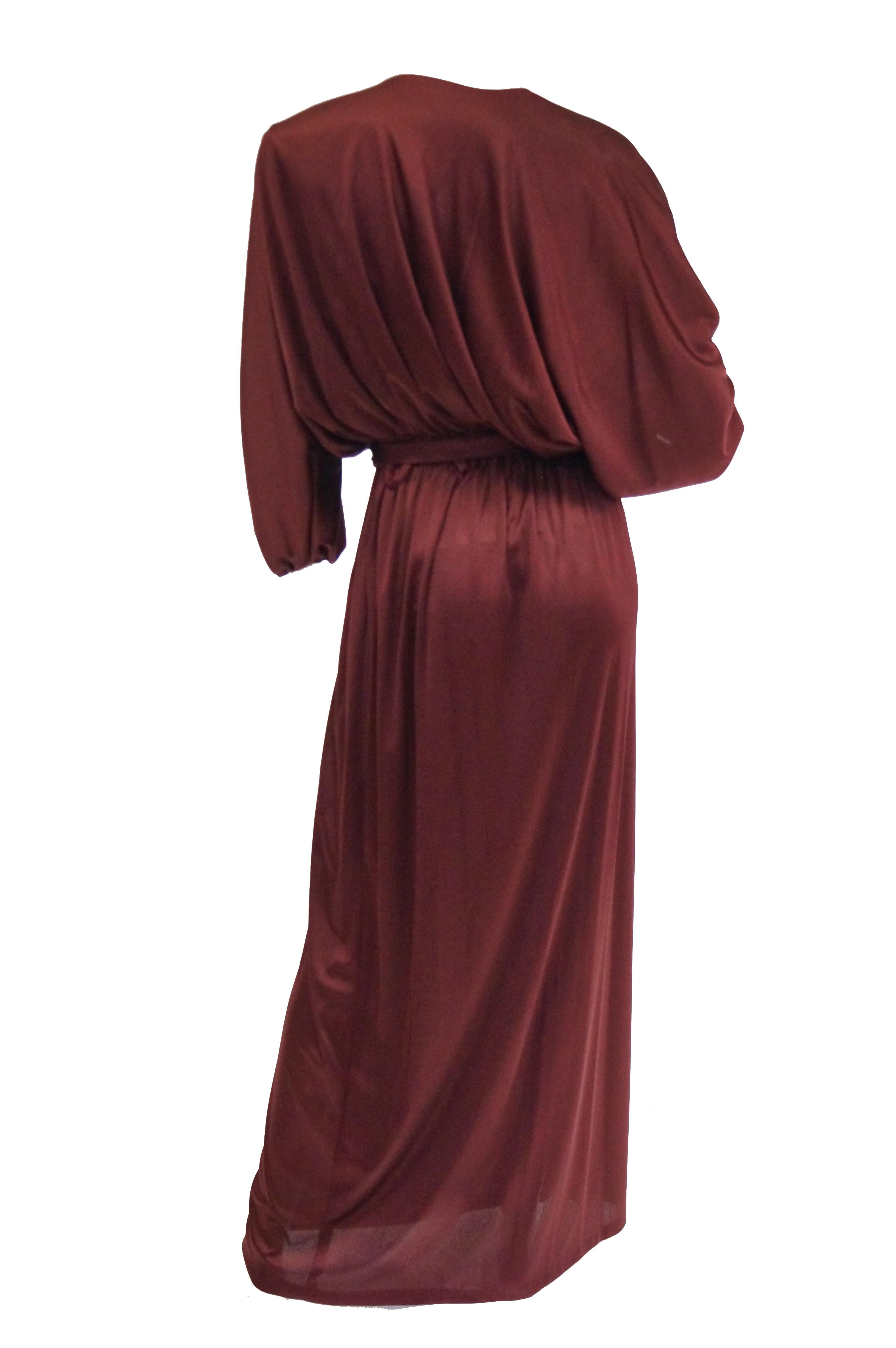 Women's 1970s Joy Stevens Tyrian Purple Draped Knit Evening Dress with Jacket For Sale