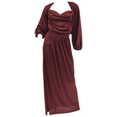 1970s Joy Stevens Tyrian Purple Draped Knit Evening Dress with Jacket