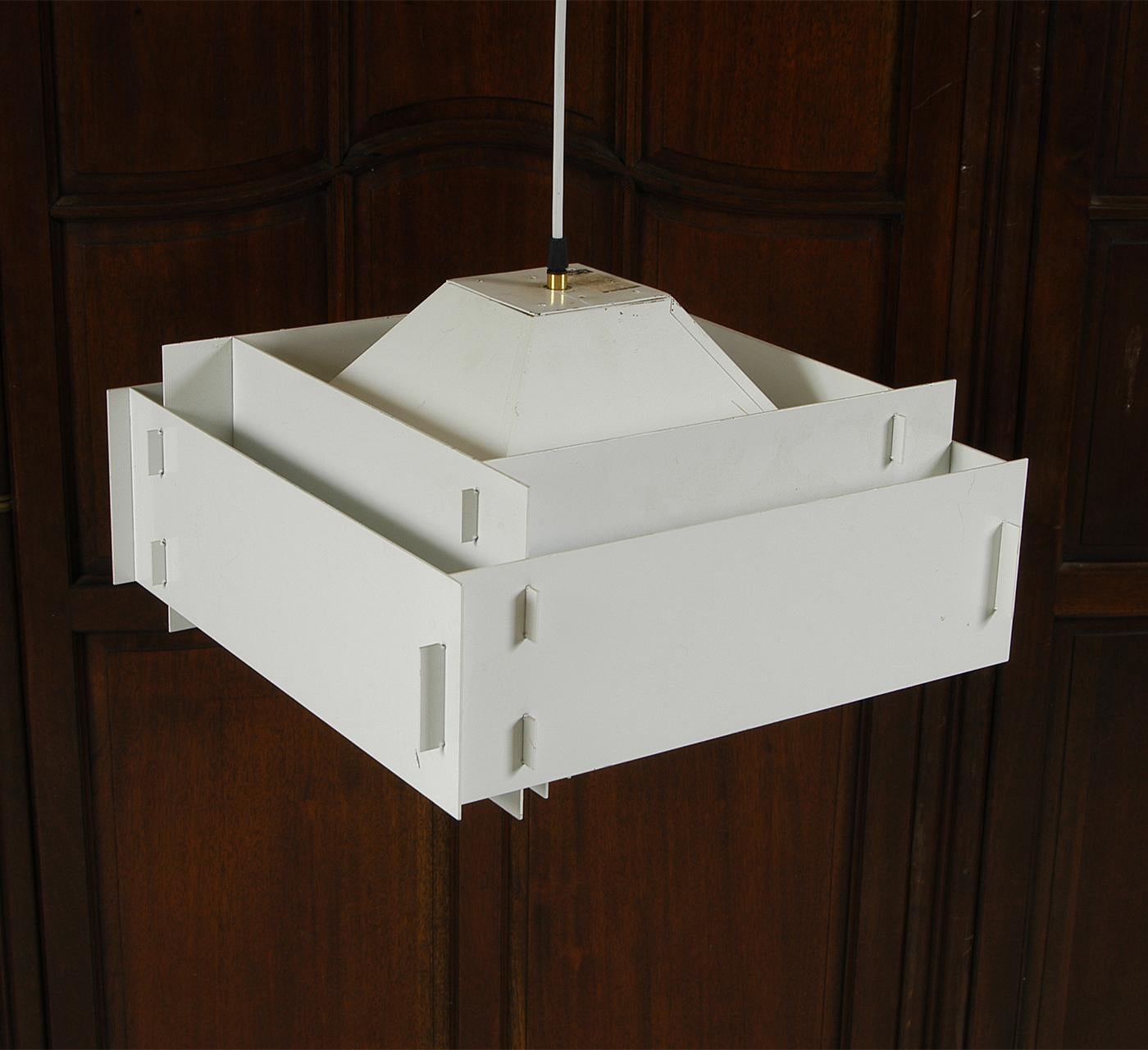 Late 20th Century 1970s Rasmussen & Meyer White Steel Danish Pyramid Ceiling Lamp by Louis Poulsen