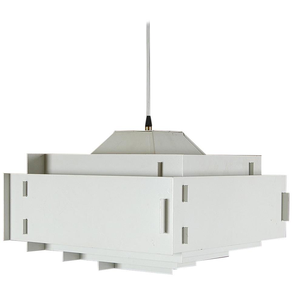 1970s Rasmussen & Meyer White Steel Danish Pyramid Ceiling Lamp by Louis Poulsen