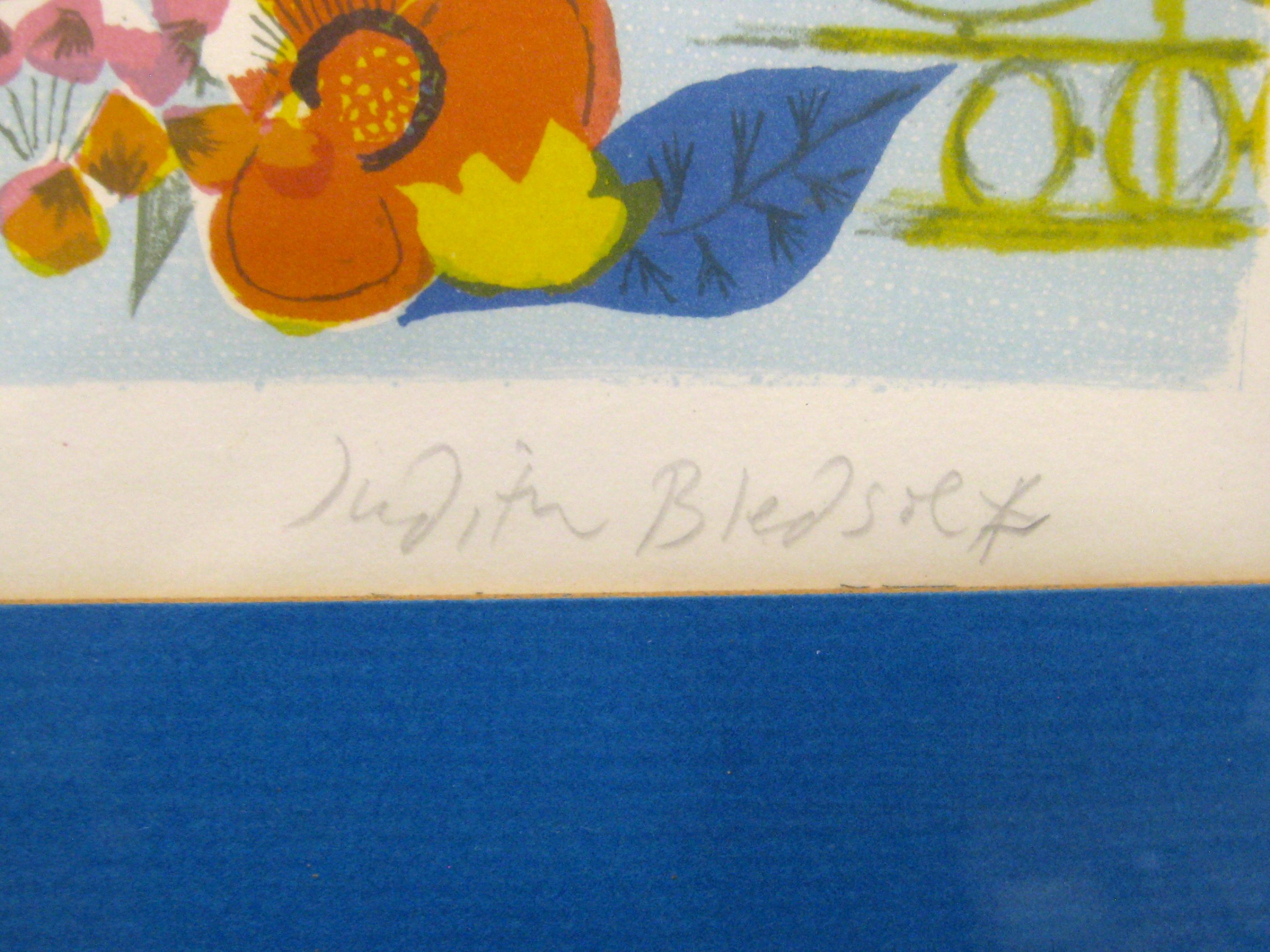 1970''s Judith Bledsoe Whimsical Cityscape w/Bird Lithographie signiert & nummeriert im Angebot 4