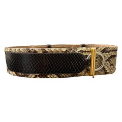1970s Judith Leiber 3"Wide Snake Skin Corset Belt w Gold & Chrome Hardware