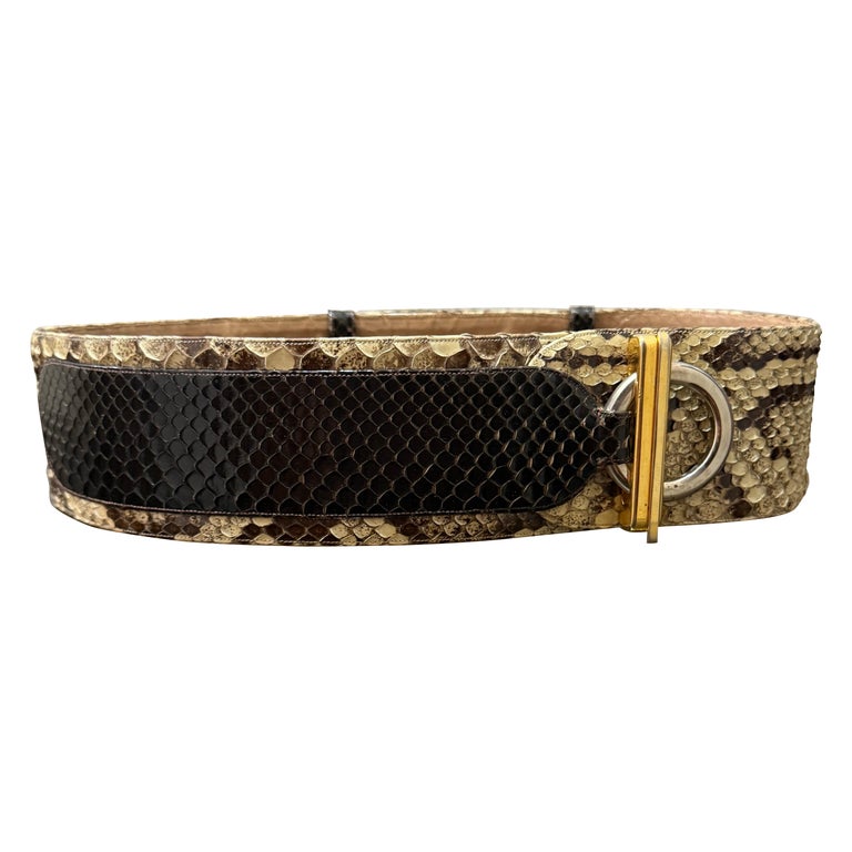 Vintage Gold and Black Snakeskin Wide Belt Vintage 70s Snakeskin Belt, Black & Gold Art Deco Buckle, 26  main image 2