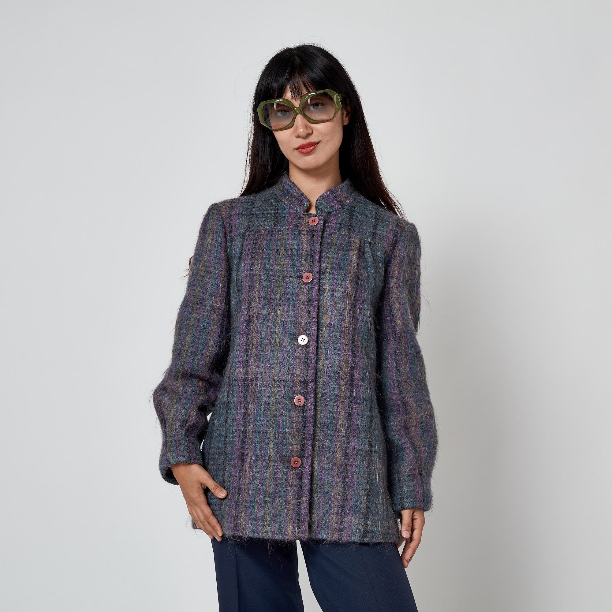 Chaqueta de lana de mohair afieltrada morada Jules Tournier de los años 70 en venta 4