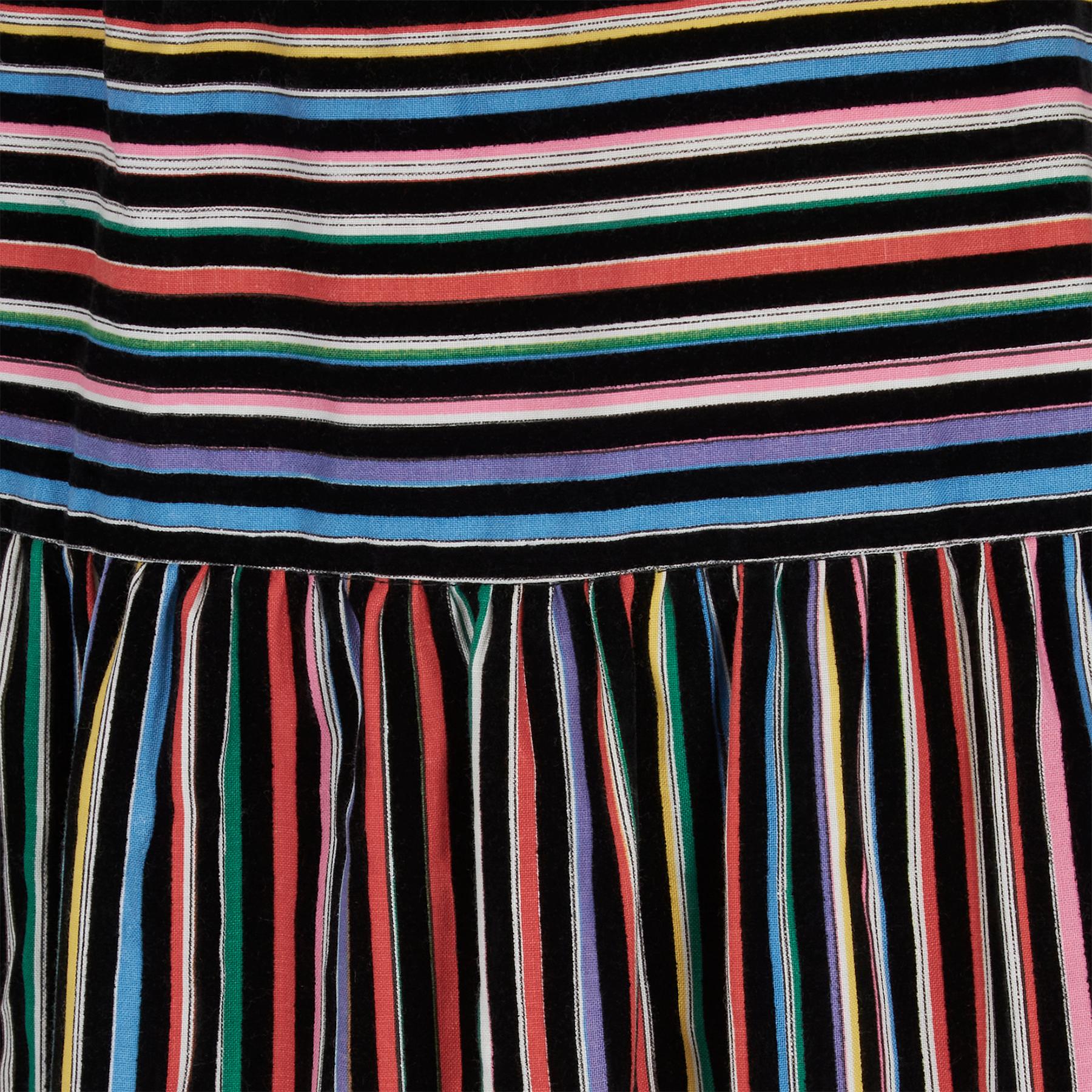 1970s Jupe Falda de rayas multicolor de terciopelo de algodón en relieve Negro en venta