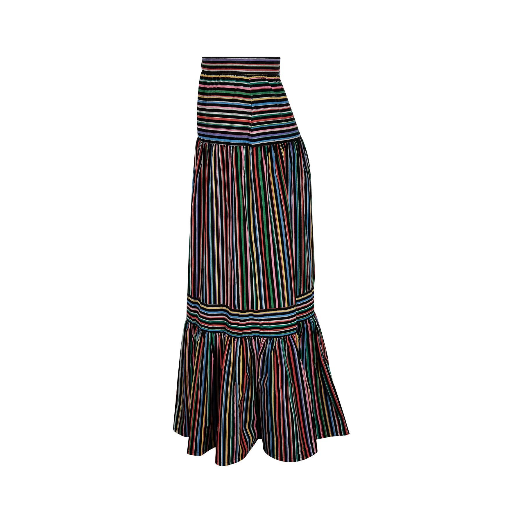 1970s Jupe Falda de rayas multicolor de terciopelo de algodón en relieve en Excelente estado para la venta en London, GB