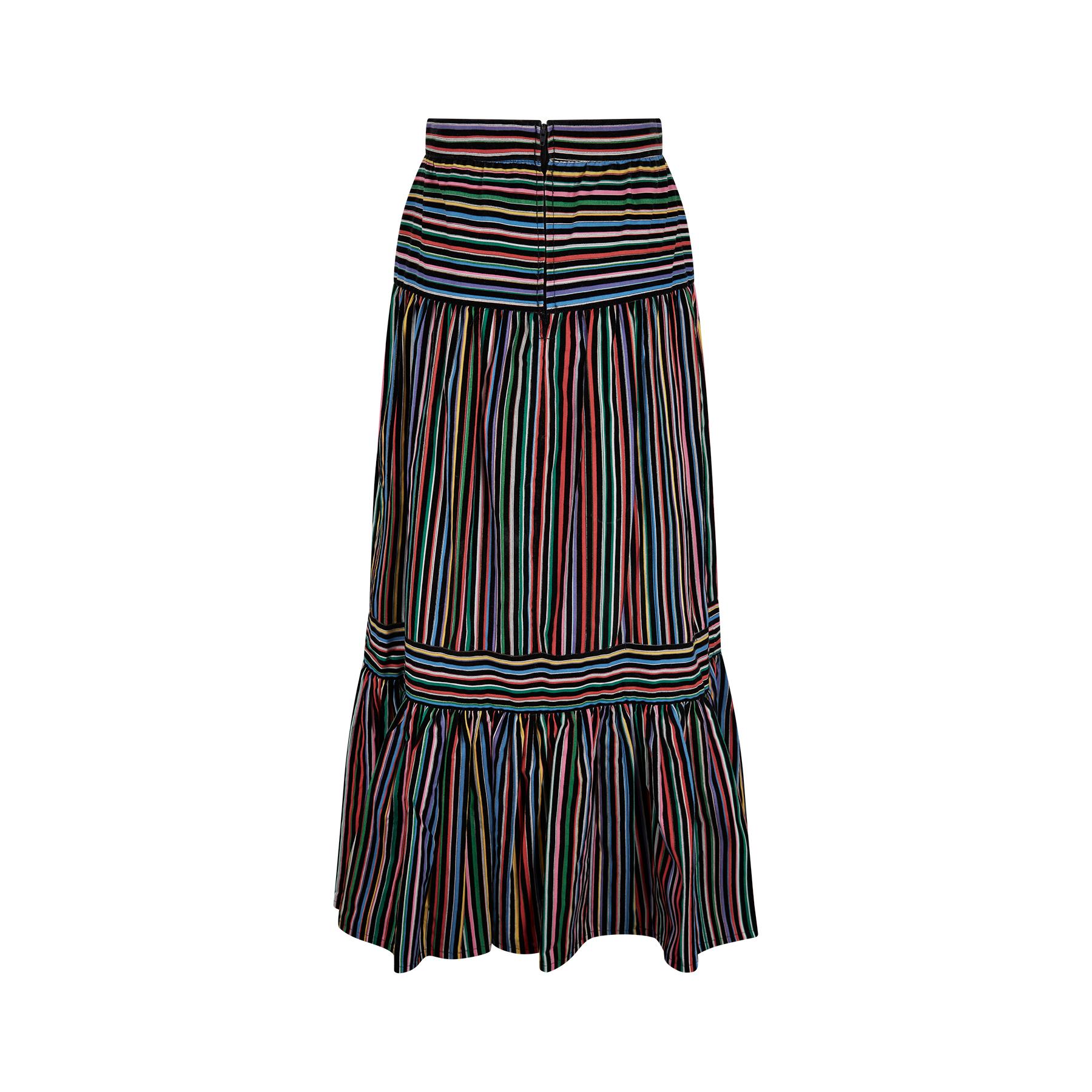 De las mujeres 1970s Jupe Falda de rayas multicolor de terciopelo de algodón en relieve en venta