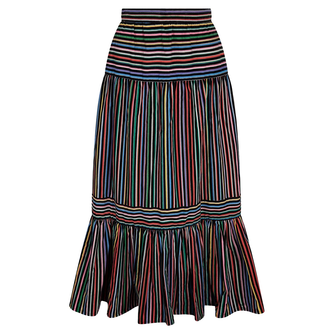 1970 Jupe Jupe multicolore rayée en velours de coton gaufré