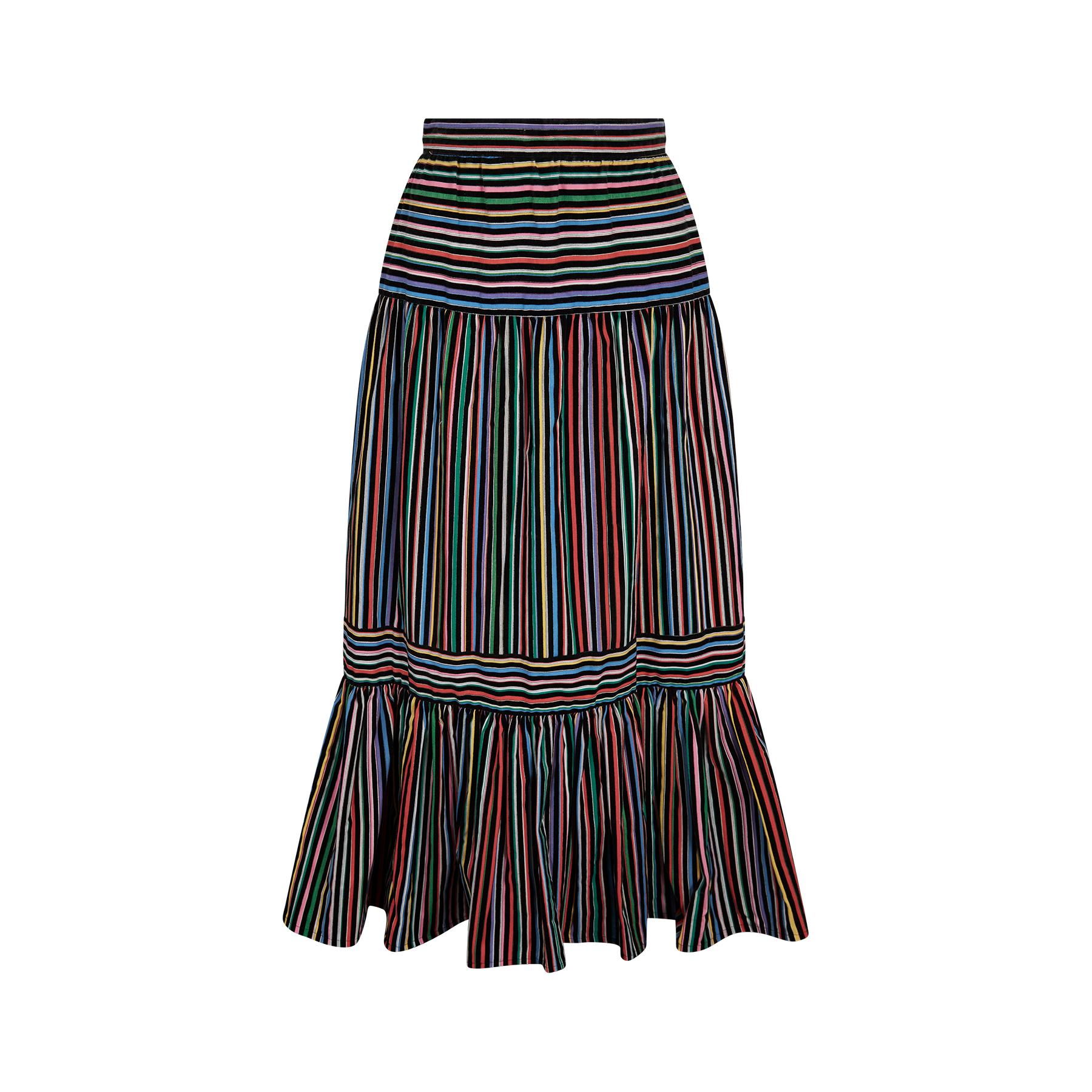 1970s Jupe Multicolour Striped Cotton Velvet Embossed Skirt For Sale at  1stDibs