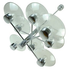Kaiser 8-Licht-Hängelampe-Kronleuchter, Chrom und Klarglas, 1970er Jahre