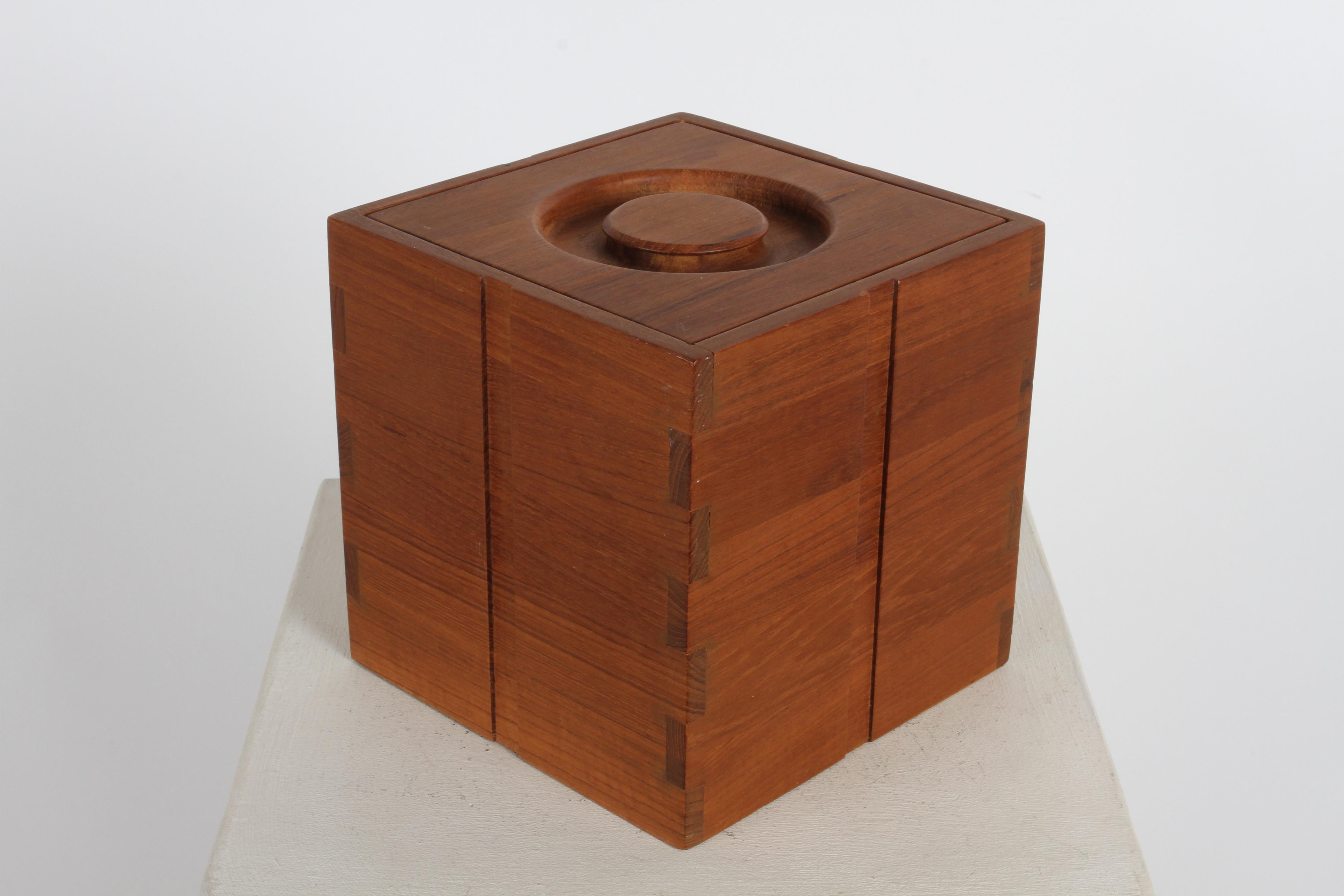 1970s Kalmar Designs Teak Wood Ice Bucket with Thongs - Danish Modern Style - For Sale 1