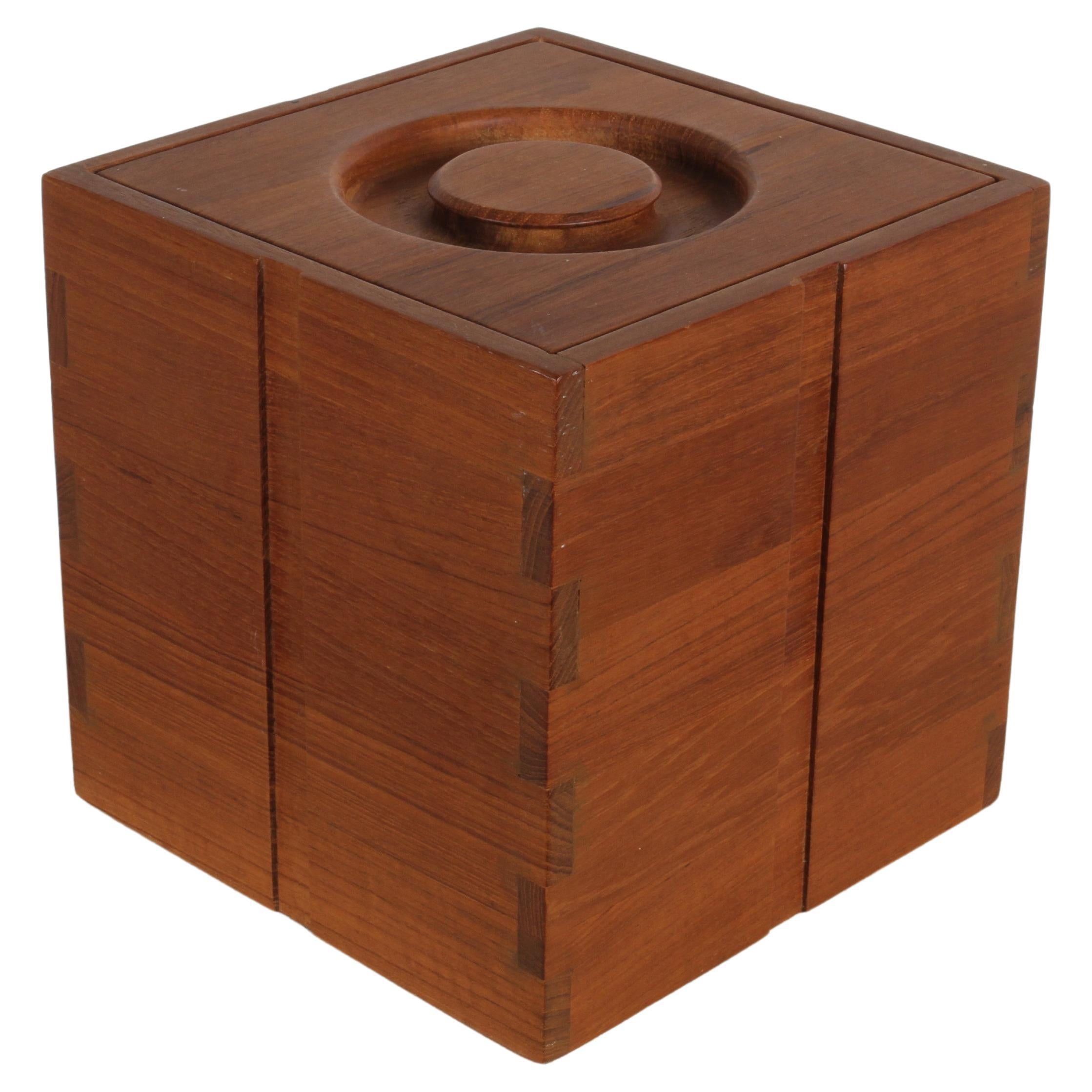 1970s Kalmar Designs Teak Wood Ice Bucket with Thongs - Danish Modern Style -