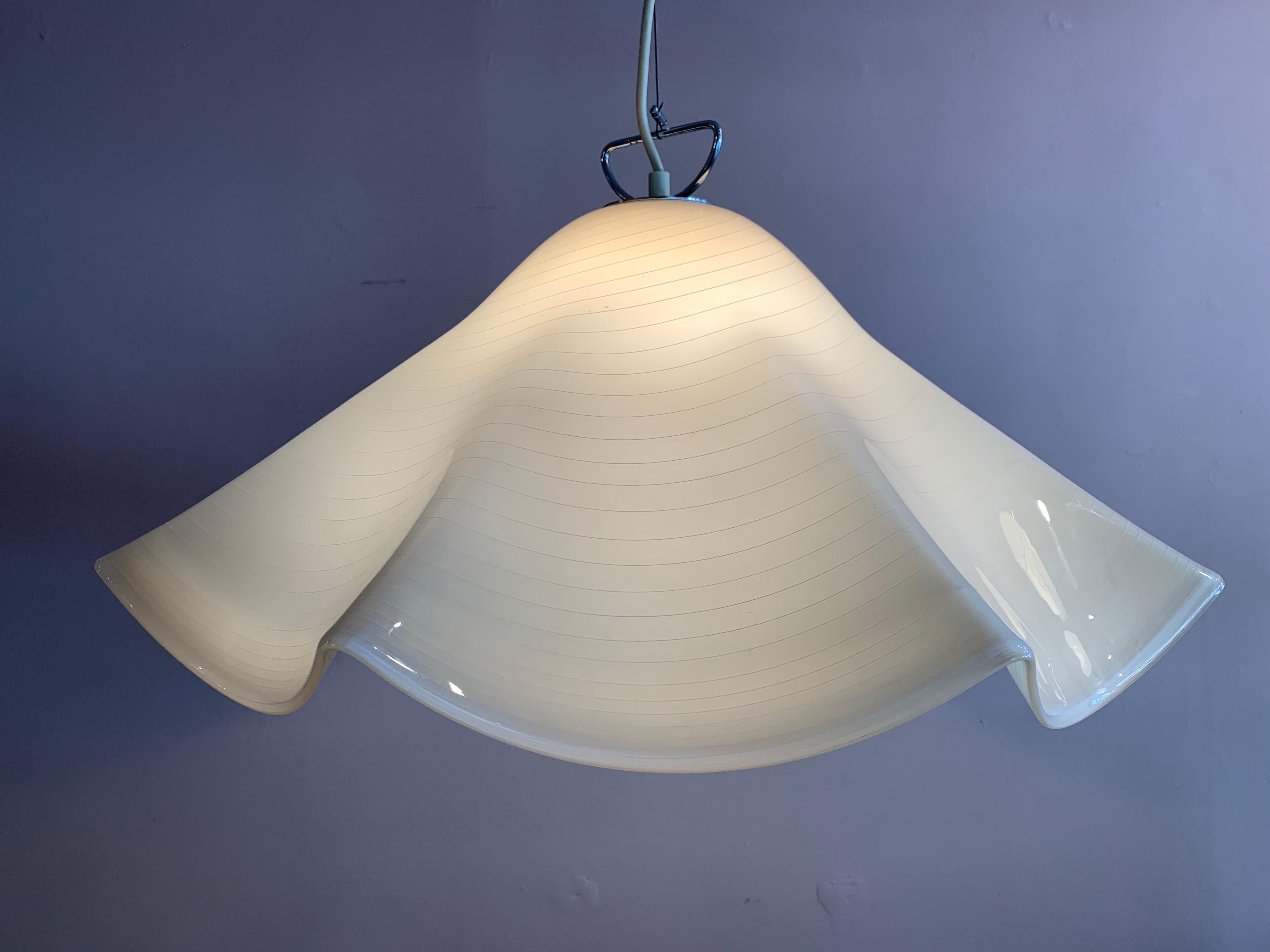 Mid-Century Modern 1970s Kalmar Murano Glass Chrome Handkerchief Pendant Light