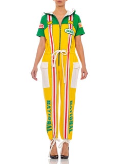 1980S KANSAI YAMAMOTO Yellow & Green Cotton Jersey Motocross Jumpsuit