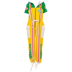 1980S KANSAI YAMAMOTO Yellow & Green Cotton Jersey Motocross Jumpsuit