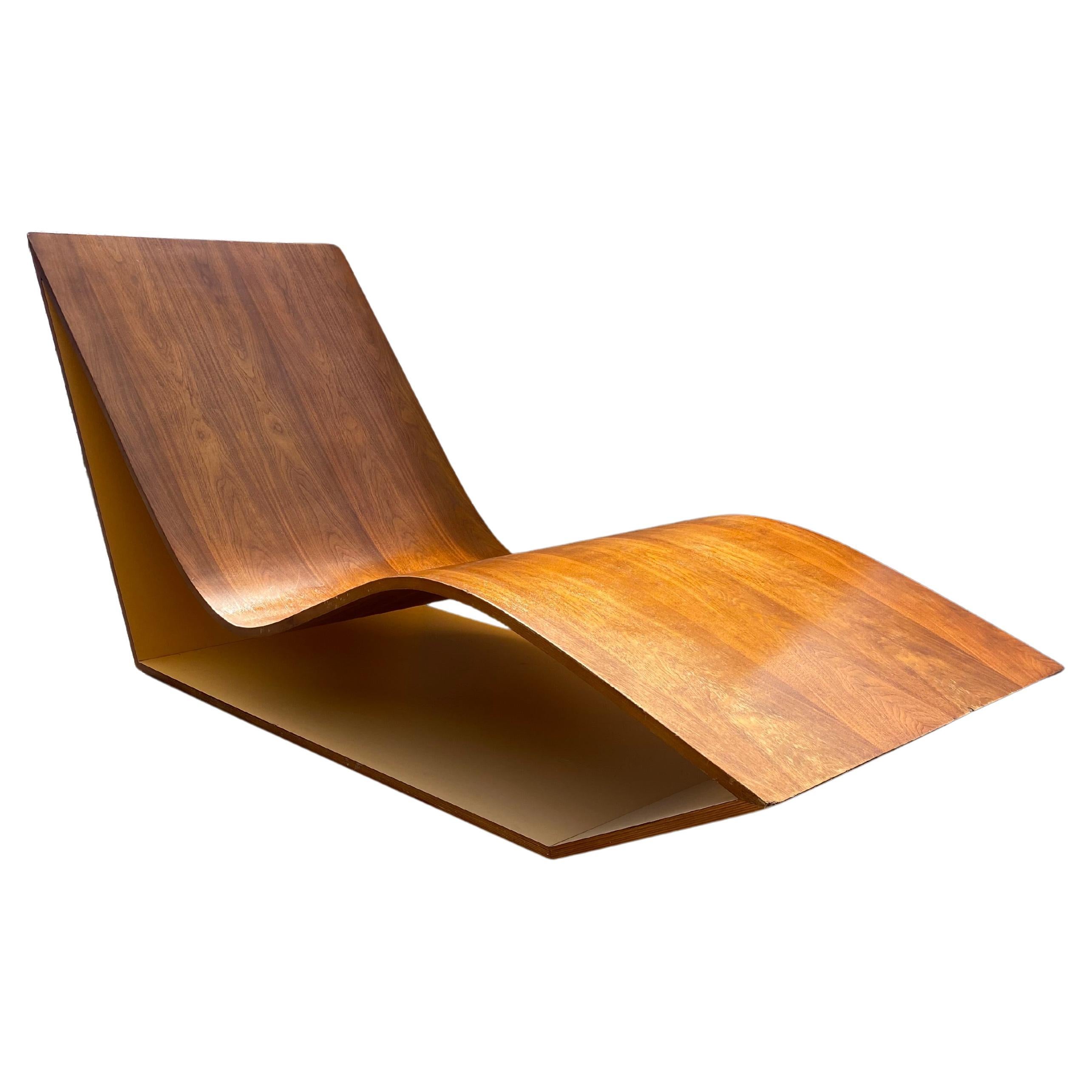 1970s Karim Rashid Sculptural Walnut Lounge Wave Chair  Chaise 