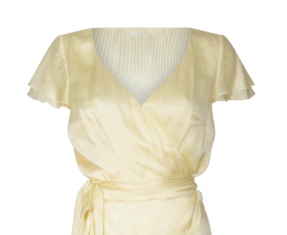 Women's 1970s Karl Lagerfeld for Chloe Yellow Silk Striped Tie Blouse