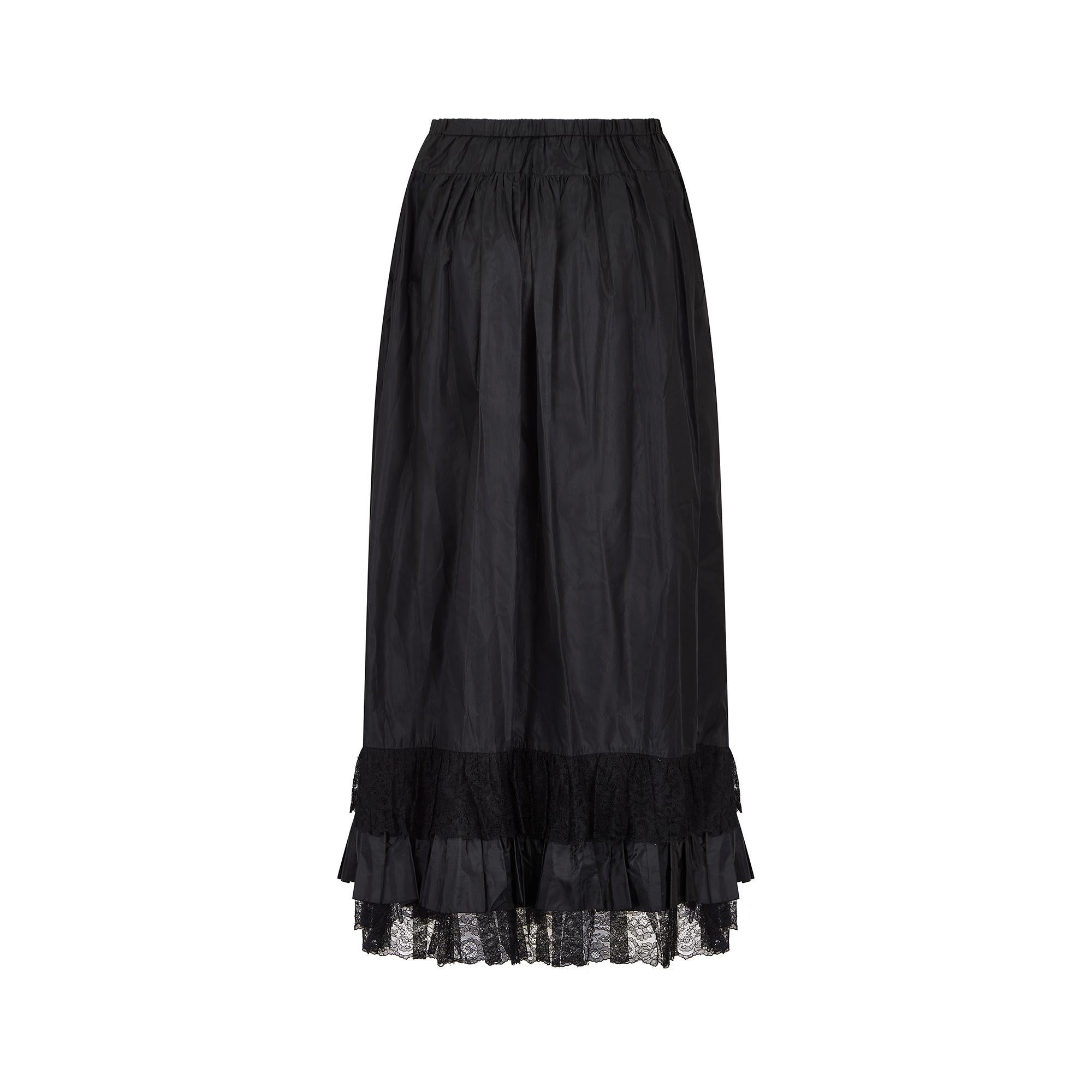 Women's 1970s Karl Lagerfield for Chloe Black Victoriana Silk Lace Skirt For Sale