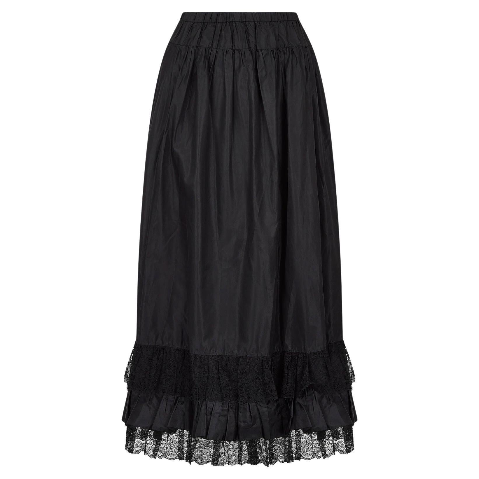 1970s Karl Lagerfield for Chloe Black Victoriana Silk Lace Skirt For Sale
