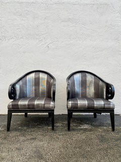 1970s Karl Springer Style Faux Goatskin Sculptural Barrel Chairs, Set of 2