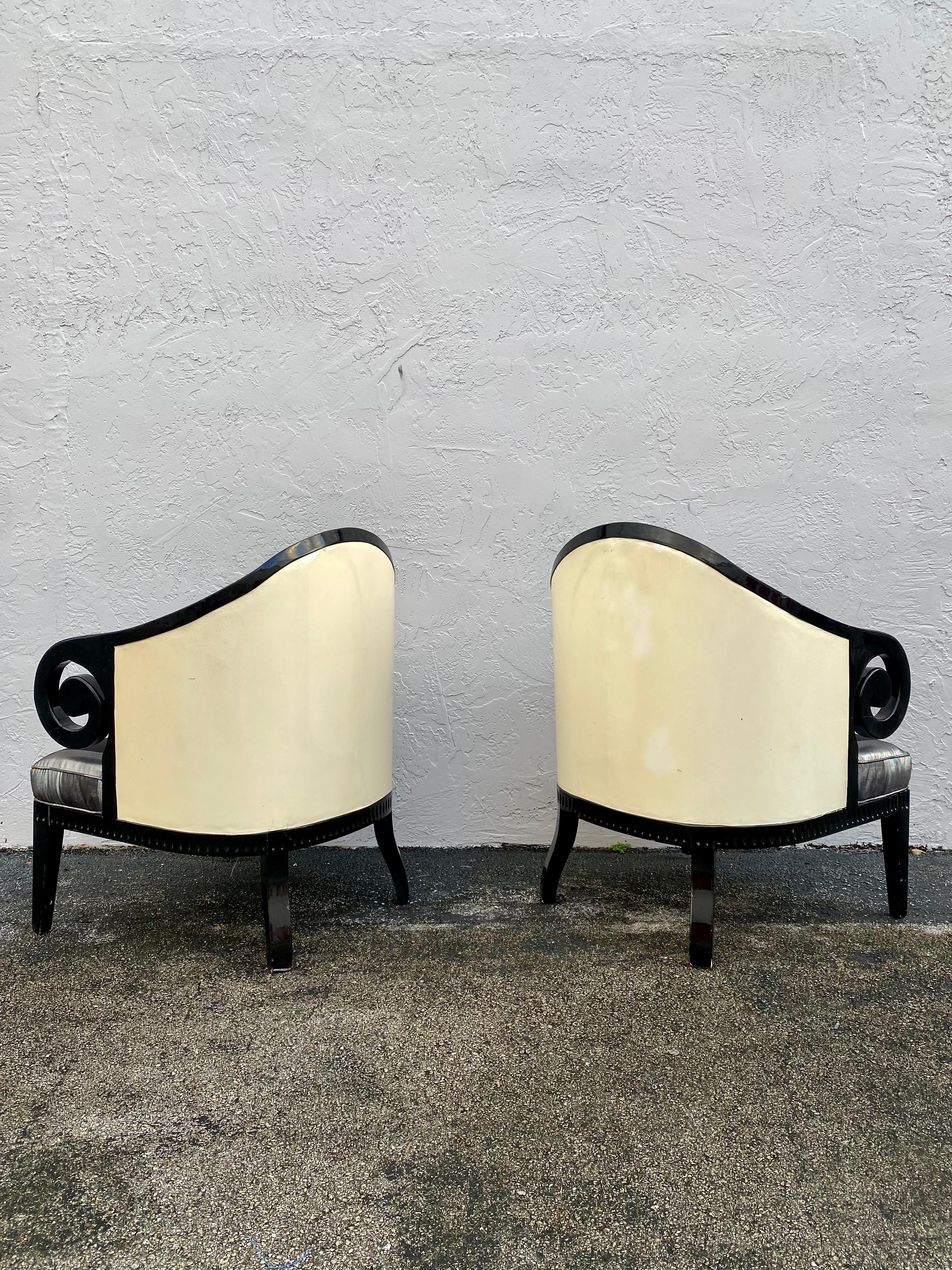 Late 20th Century 1970s Karl Springer Faux Goatskin Sculptural Barrel Chairs, Set of 2 For Sale