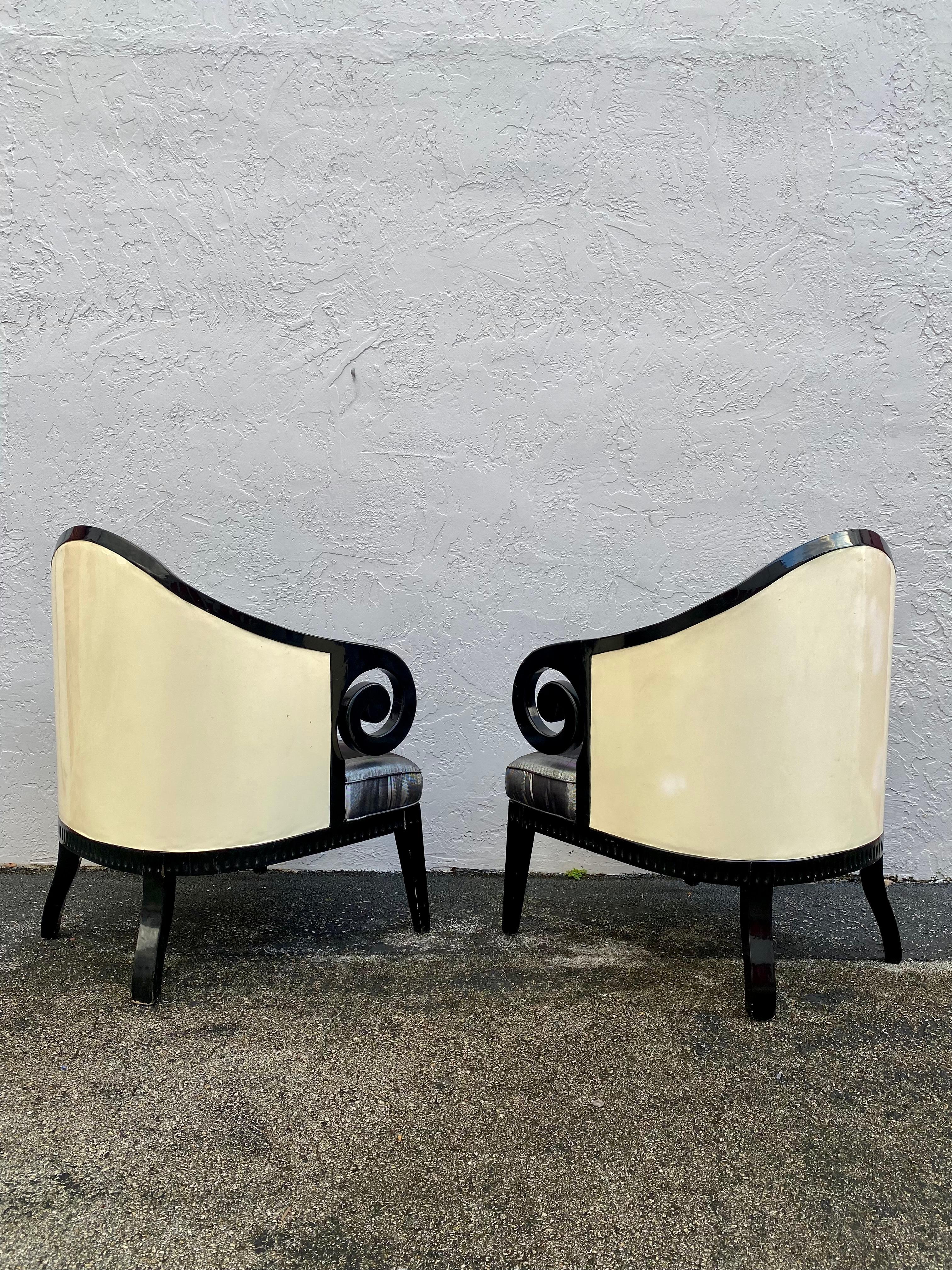 1970s Karl Springer Faux Goatskin Sculptural Barrel Chairs, Set of 2 For Sale 2