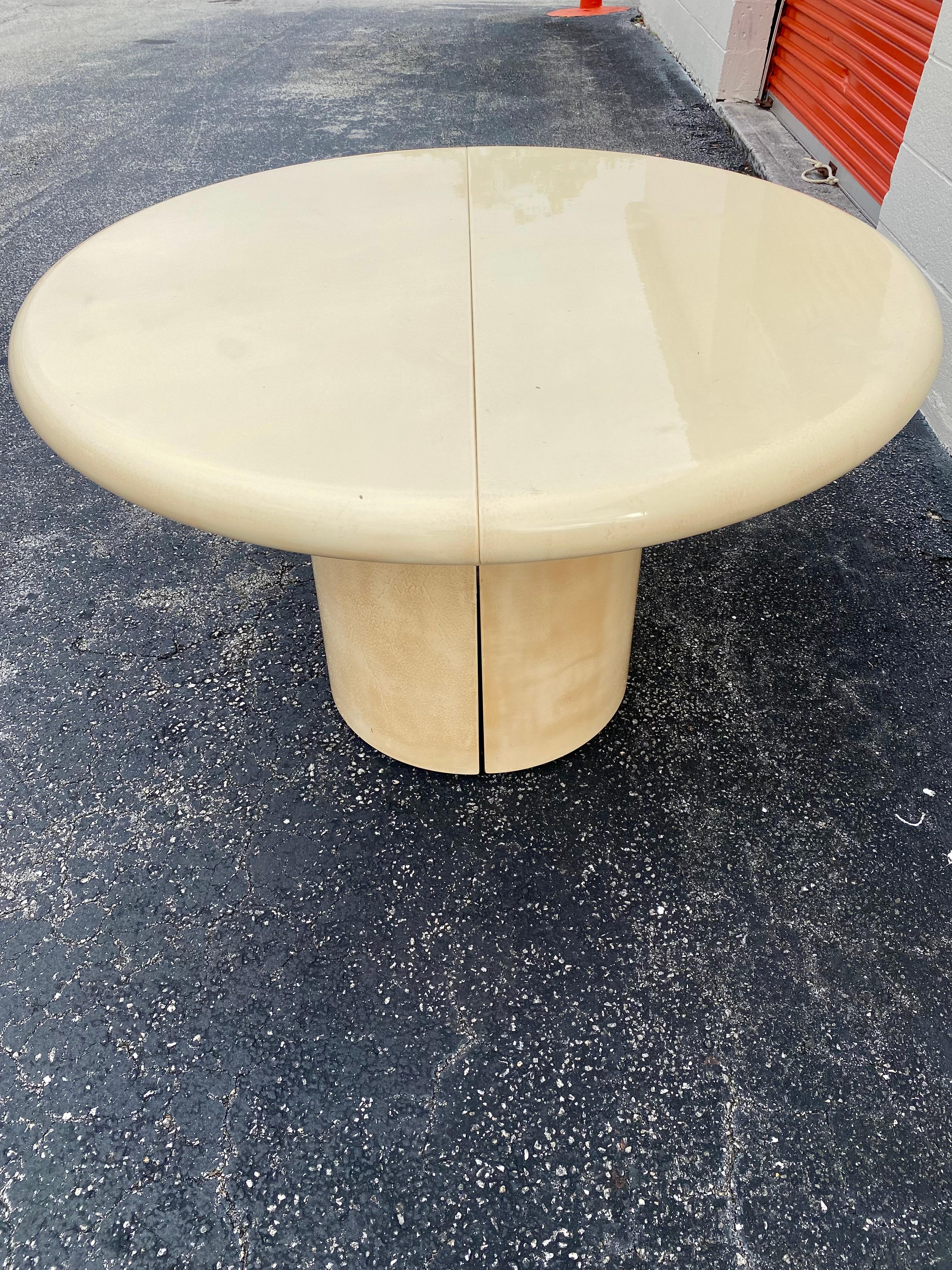 American 1970s Karl Springer Style Goatskin Extending Round Oval  Dining Room Table For Sale