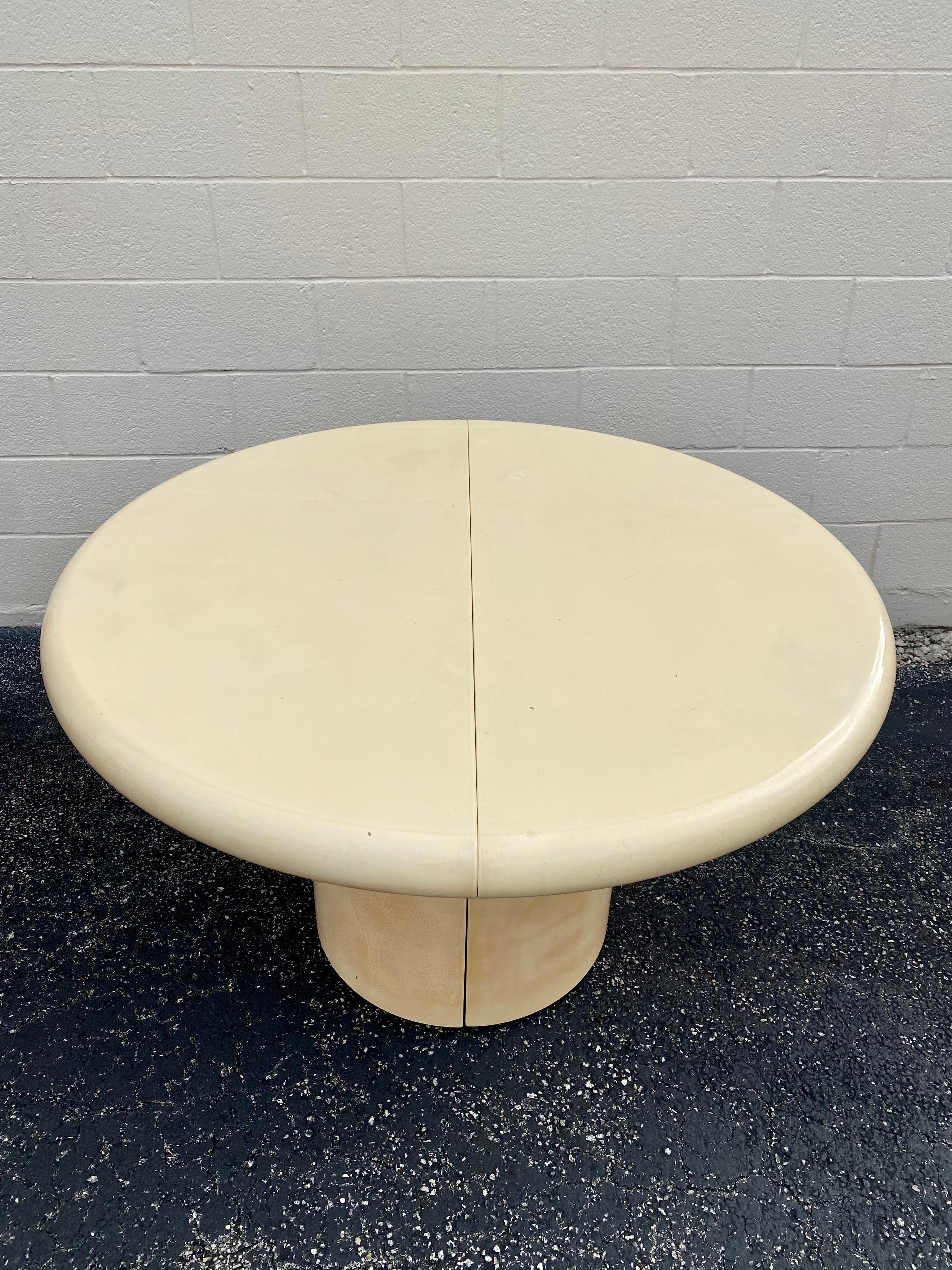 1970s Karl Springer Style Goatskin Extending Round Oval  Dining Room Table For Sale 2