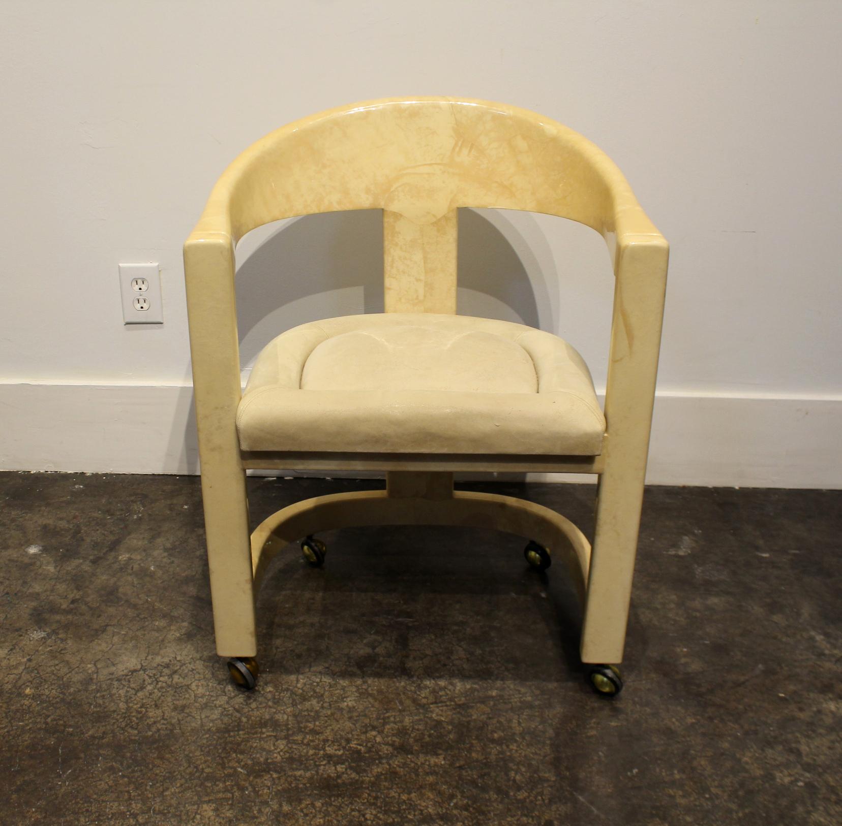 1970s Karl Springer Mid-Century Modern Lacquered Goat Skin Desk and Chair 3
