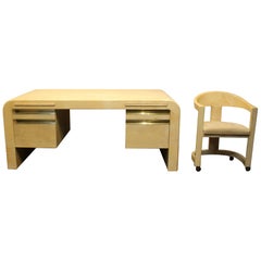 1970s Karl Springer Mid-Century Modern Lacquered Goat Skin Desk and Chair