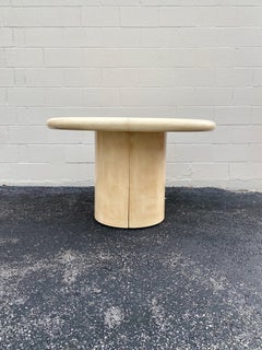 1970s Karl Springer Style Faux Goatskin Extending Oval  Dining Room Table