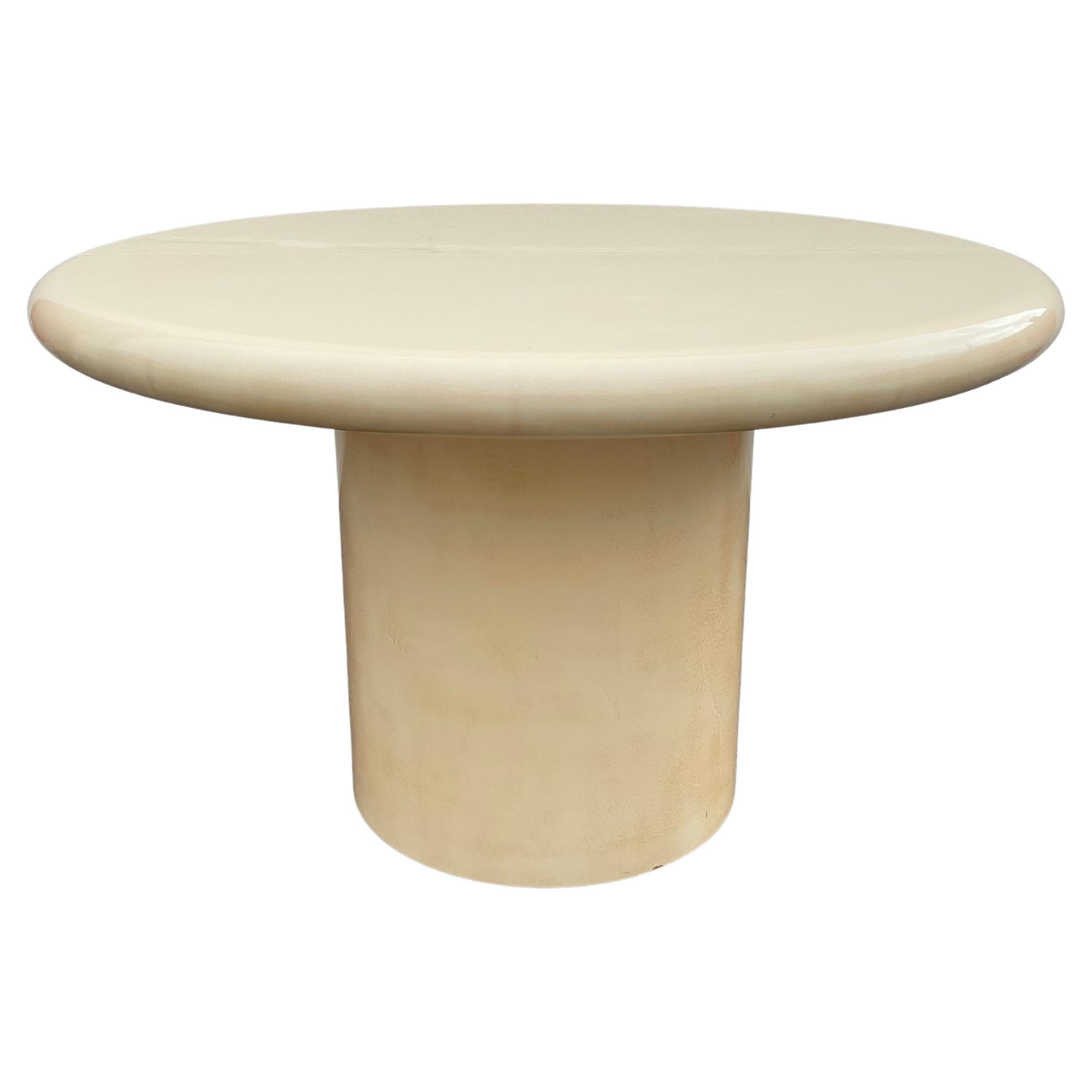 1970s Karl Springer Style Faux Goatskin Extending Oval  Dining Room Table