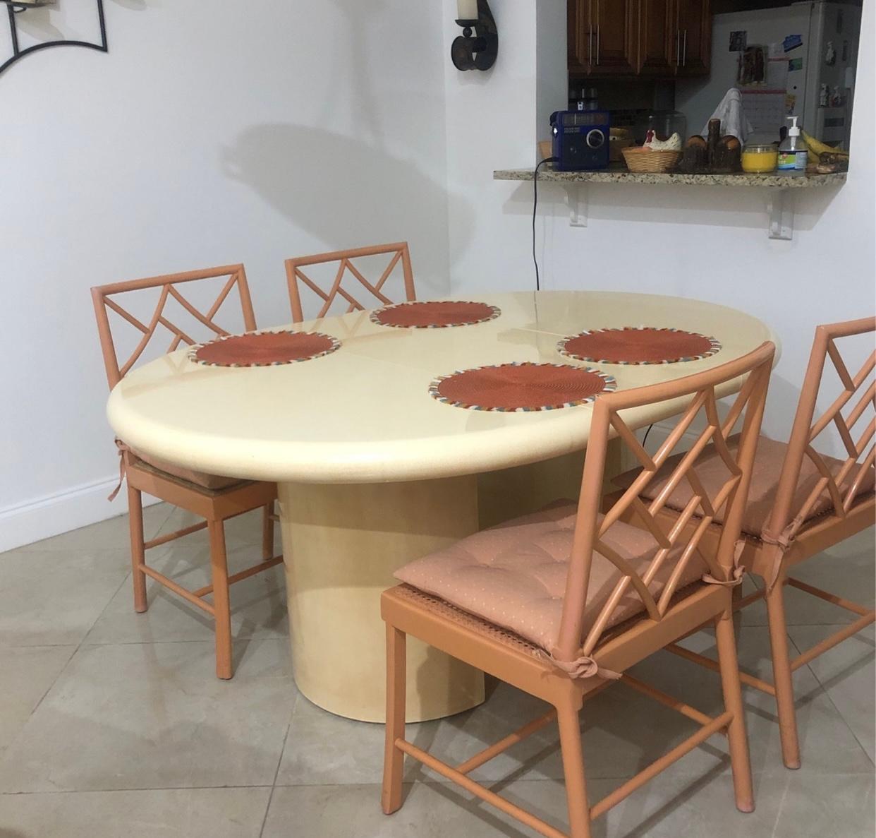 1970s Karl Springer Style Goatskin Extending Round Oval  Dining Room Table For Sale 4
