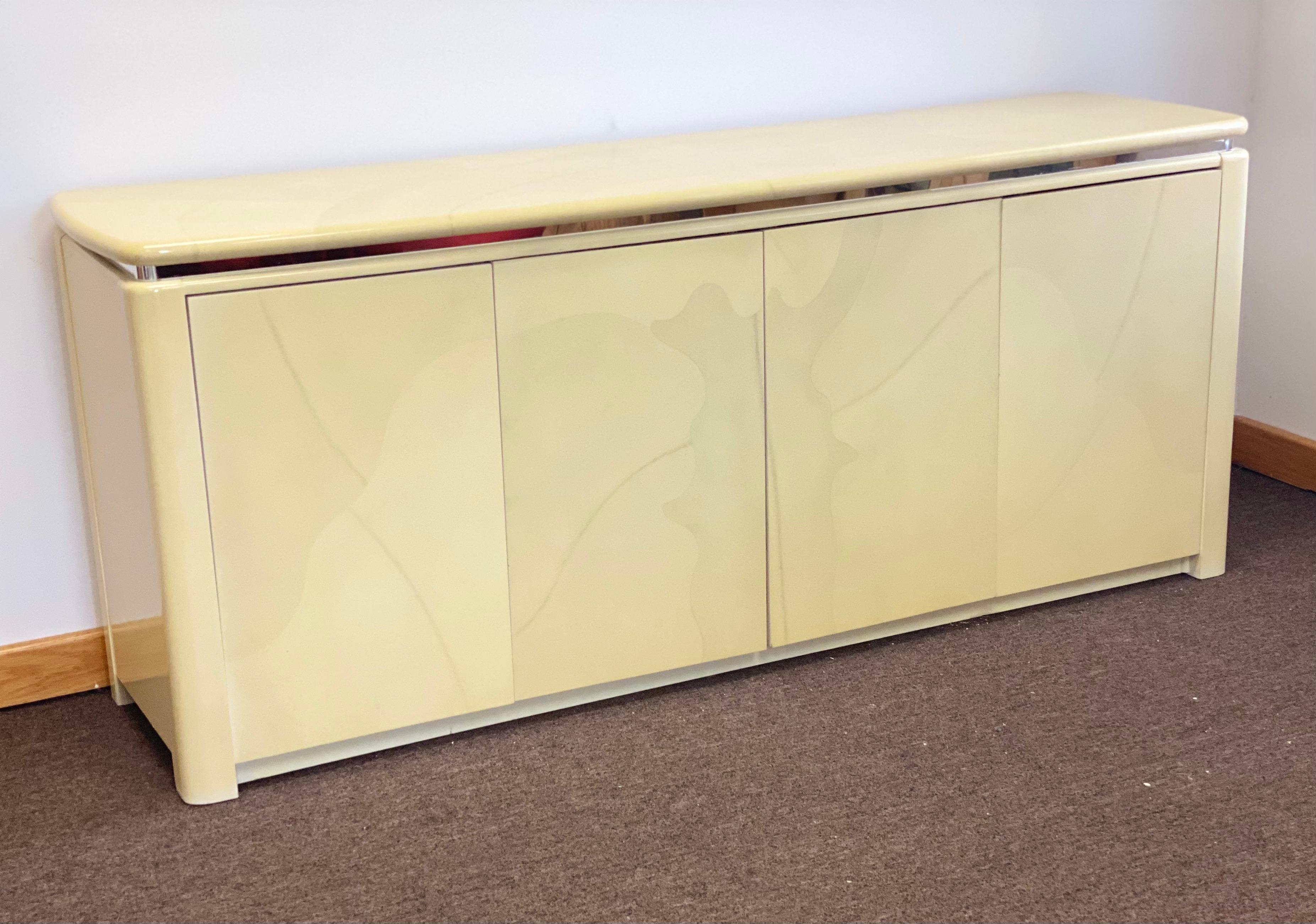 North American 1970s Karl Springer Style Lacquer Goatskin Credenza