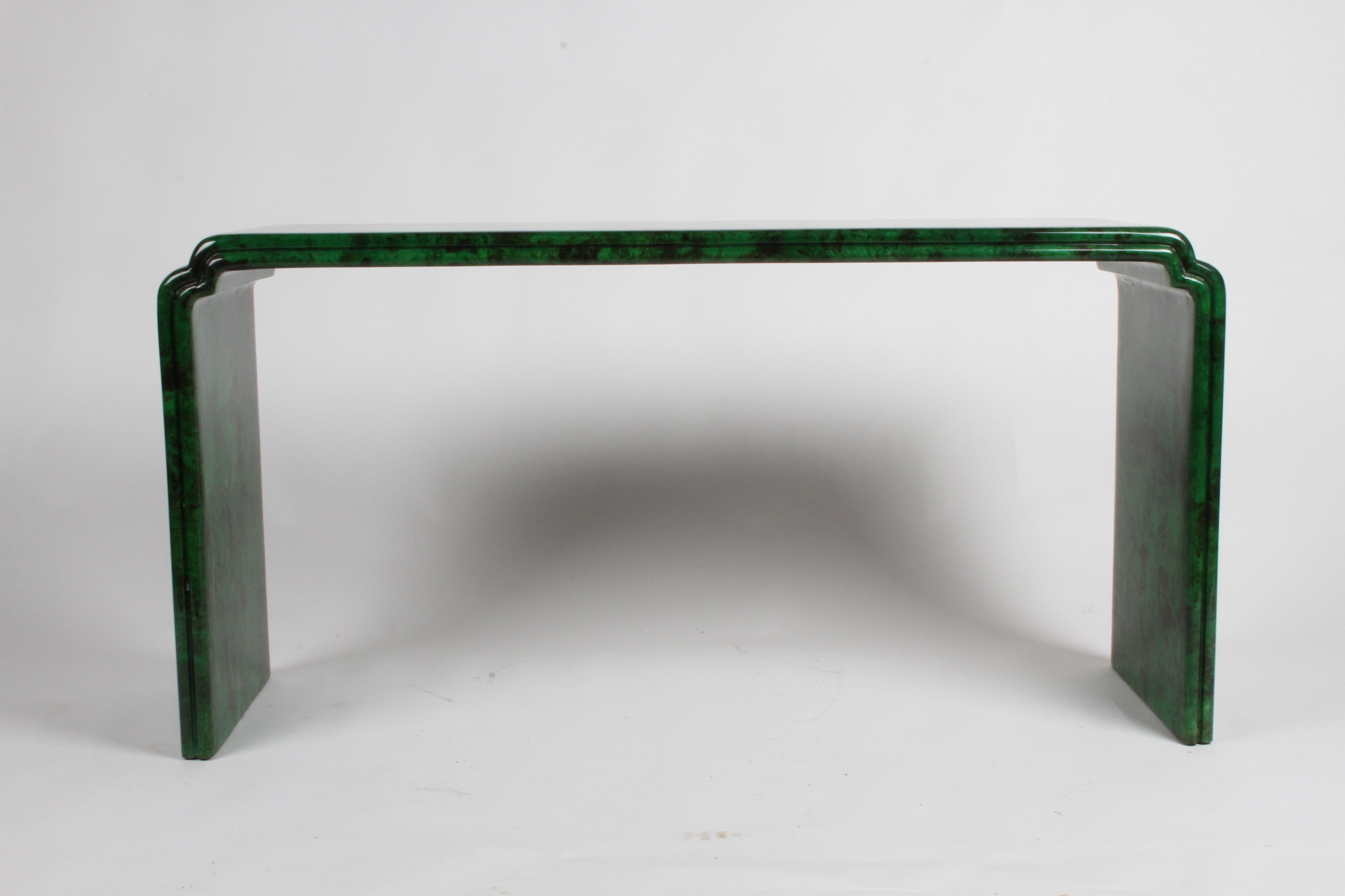 American 1970s Karl Springer Style Malachite Parchment Console Table, Hollywood Regency