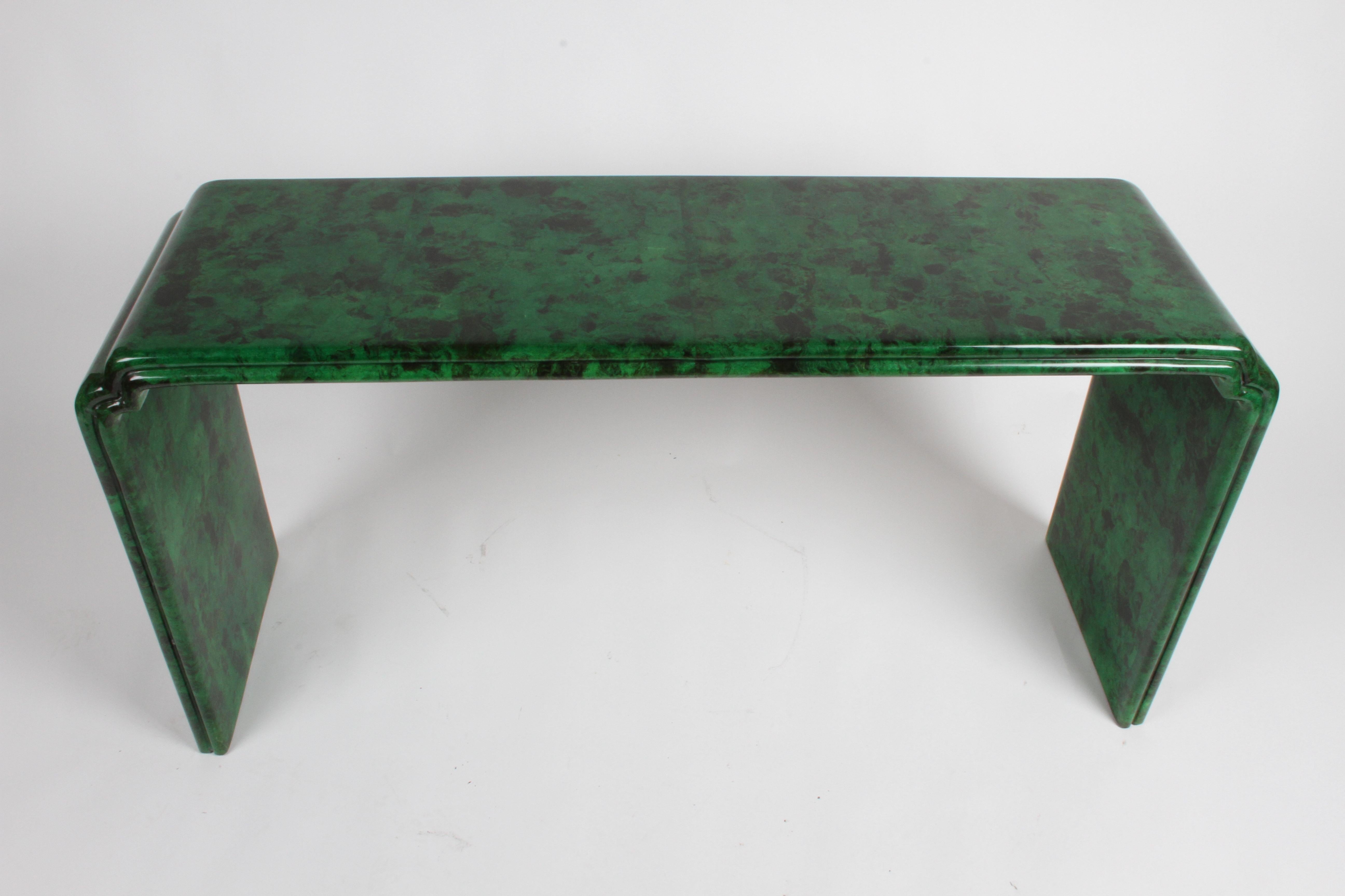 Lacquered 1970s Karl Springer Style Malachite Parchment Console Table, Hollywood Regency