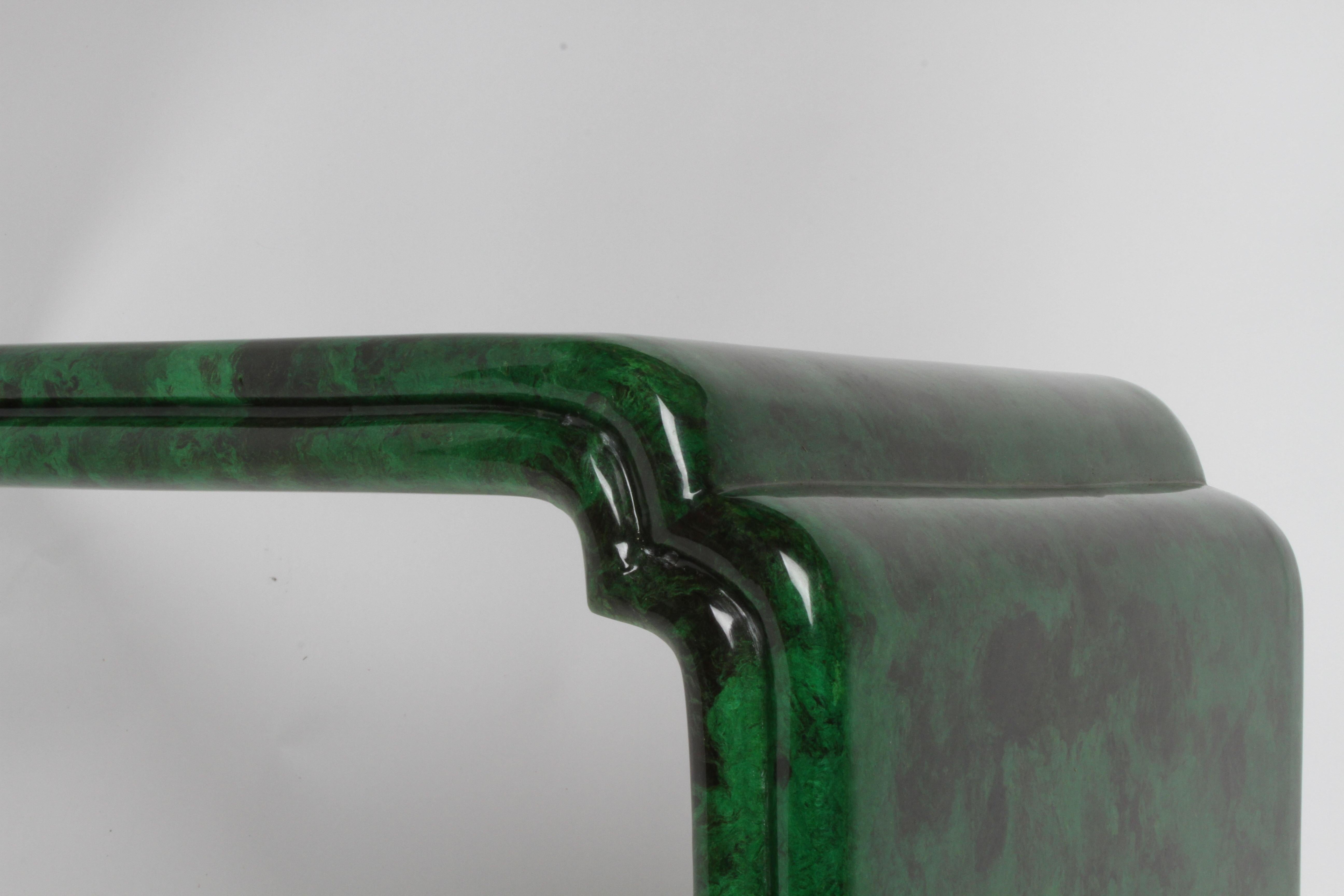 1970s Karl Springer Style Malachite Parchment Console Table, Hollywood Regency In Good Condition In St. Louis, MO