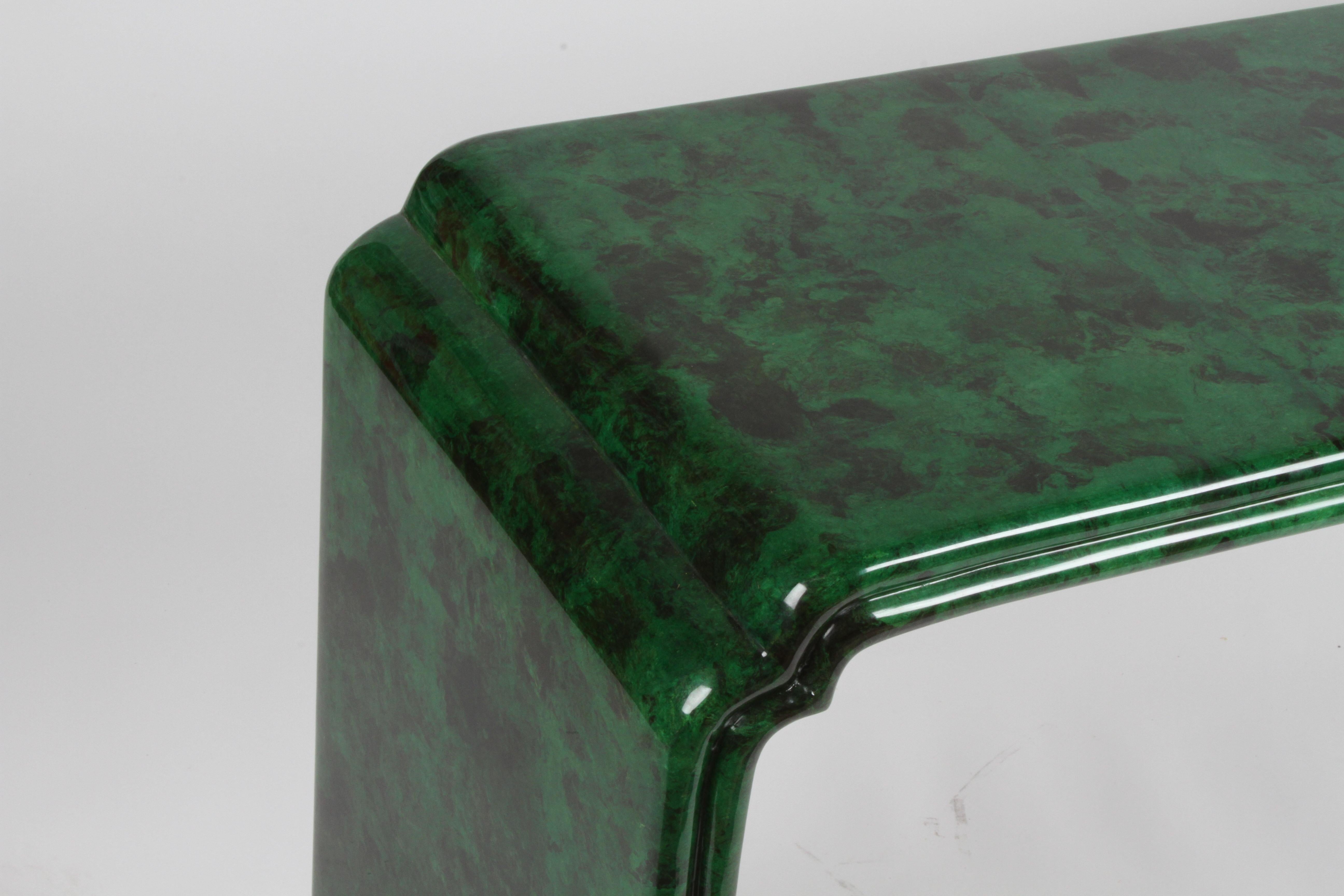 1970s Karl Springer Style Malachite Parchment Console Table, Hollywood Regency 1