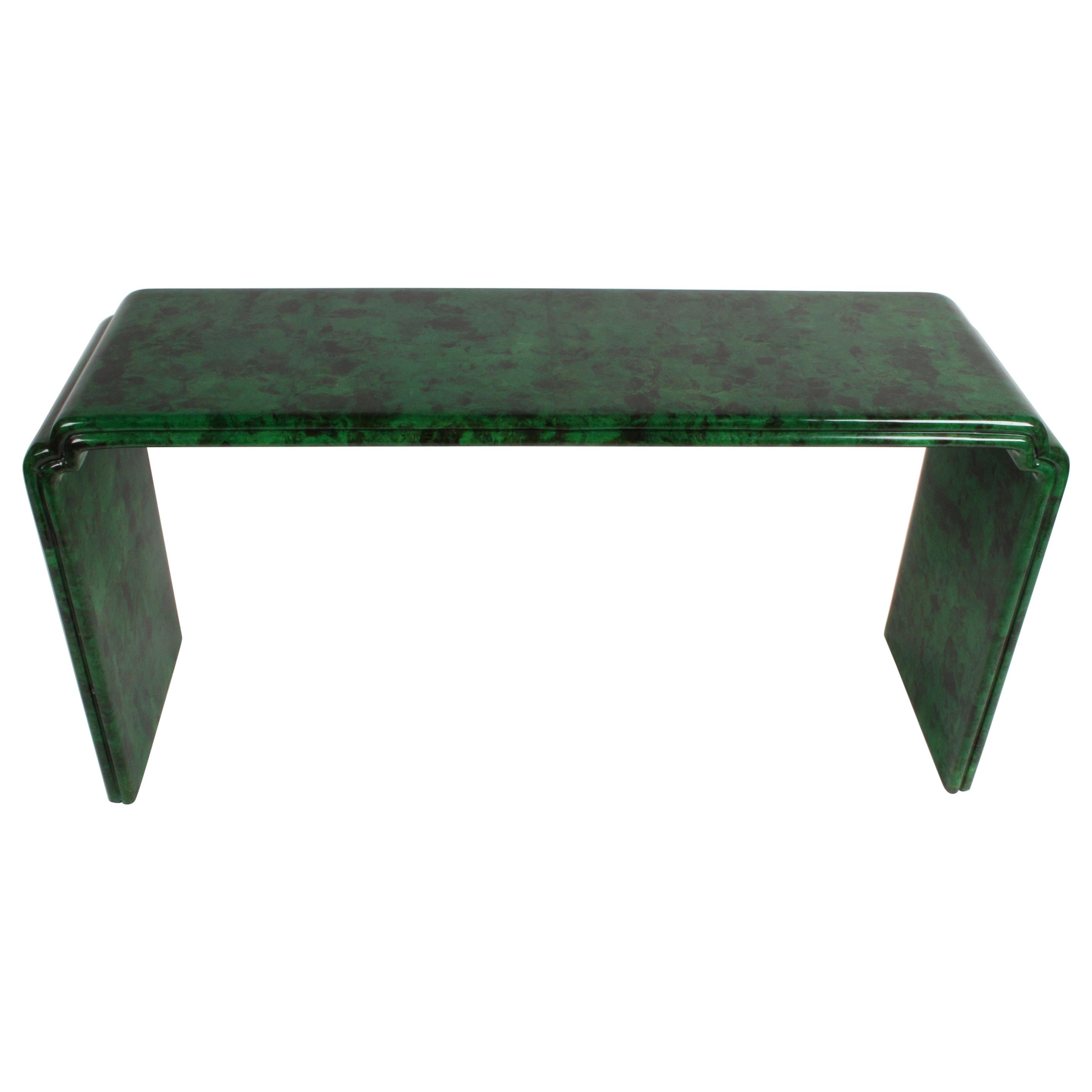 1970s Karl Springer Style Malachite Parchment Console Table, Hollywood Regency