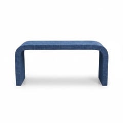 1970s Karl Springer Style Modern Blue Denim Grasscloth Wrapped Console Table