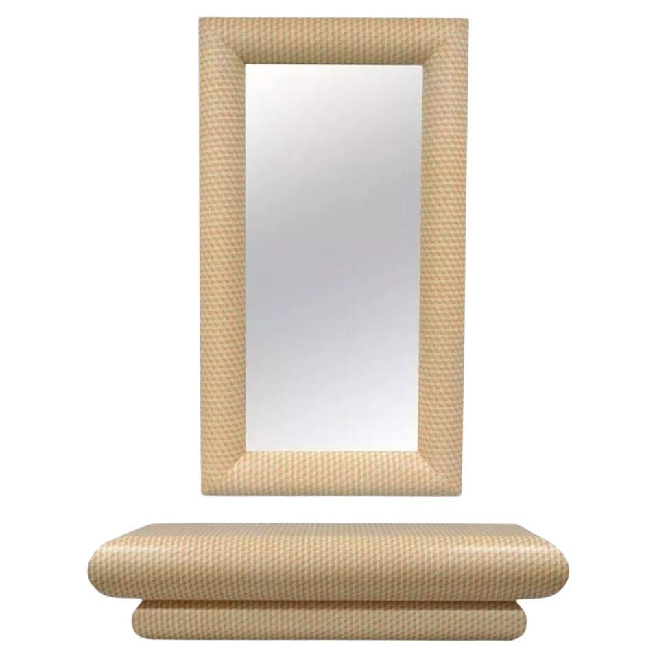 Table console et miroir orange et blanc à fixation murale, style Karl Springer, 1970 en vente