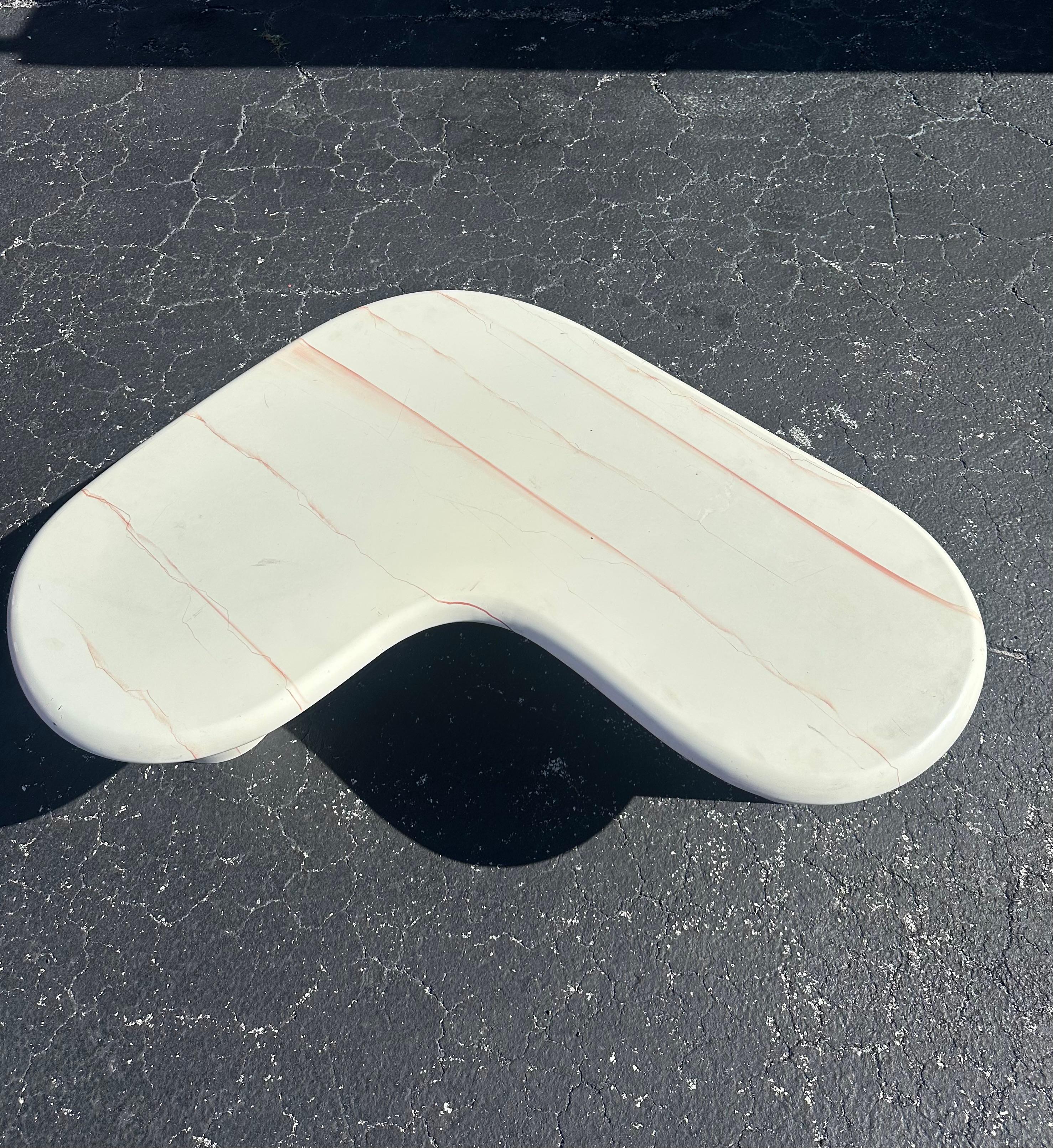 1970s Karl Springer Style Painted Bone White Red Kidney Wood Lucite Coffee Table For Sale 4