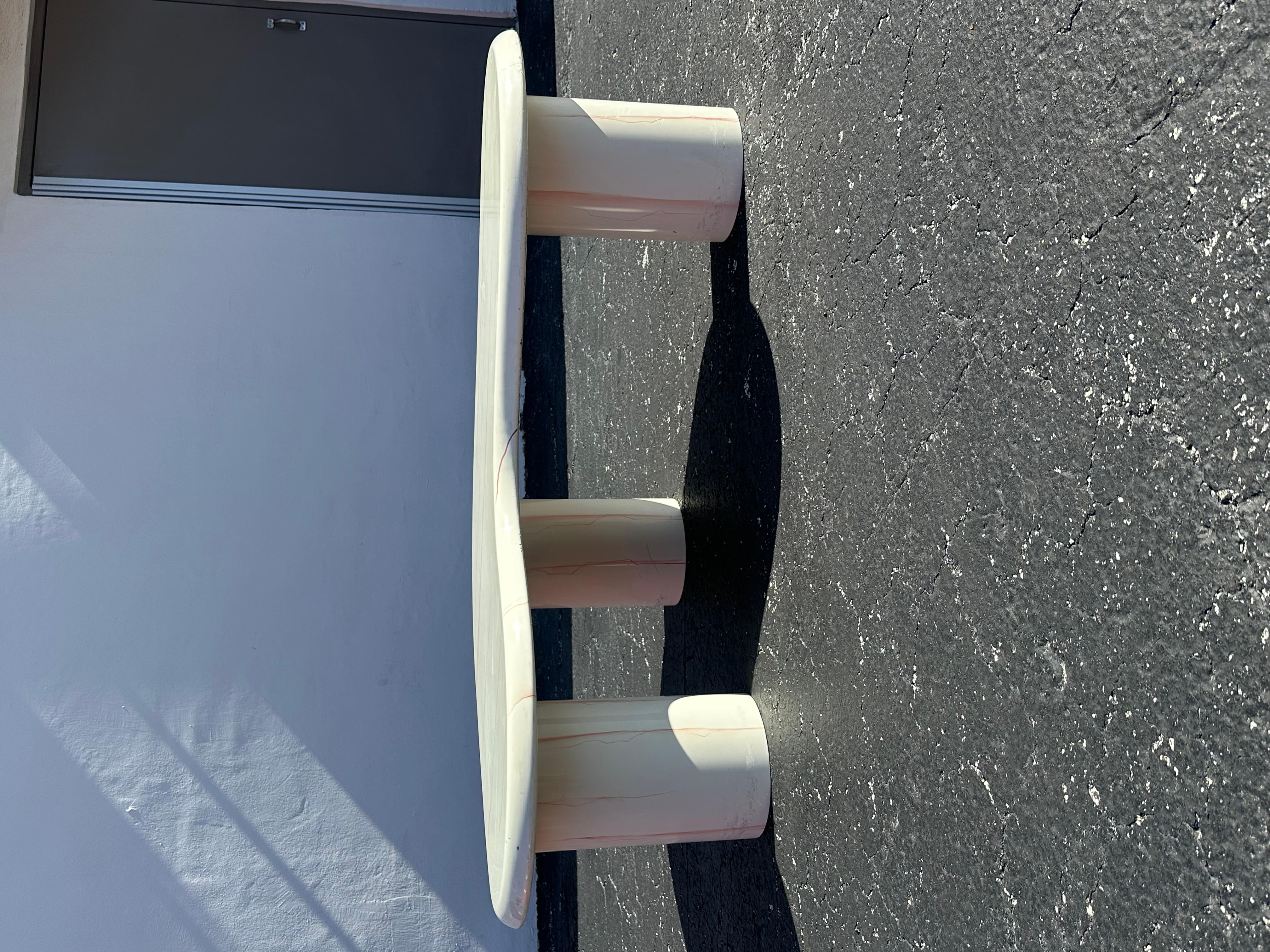 1970s Karl Springer Style Painted Bone White Red Kidney Wood Lucite Coffee Table For Sale 5