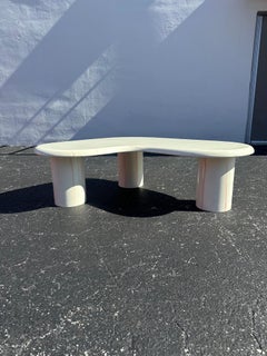 1970s Karl Springer Style Painted Bone White Red Kidney Wood Lucite Coffee Table