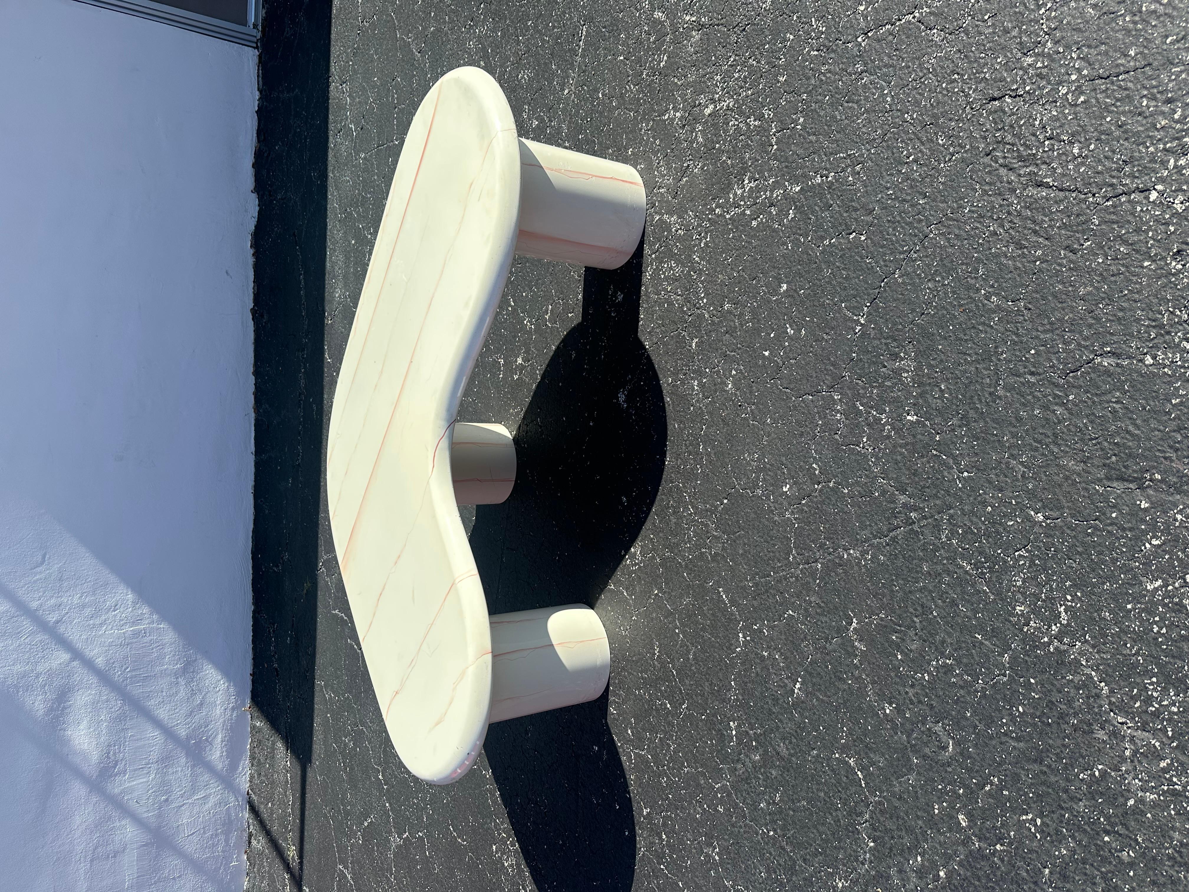 Mid-Century Modern 1970s Karl Springer Style Painted Bone White Red Kidney Wood Lucite Coffee Table For Sale